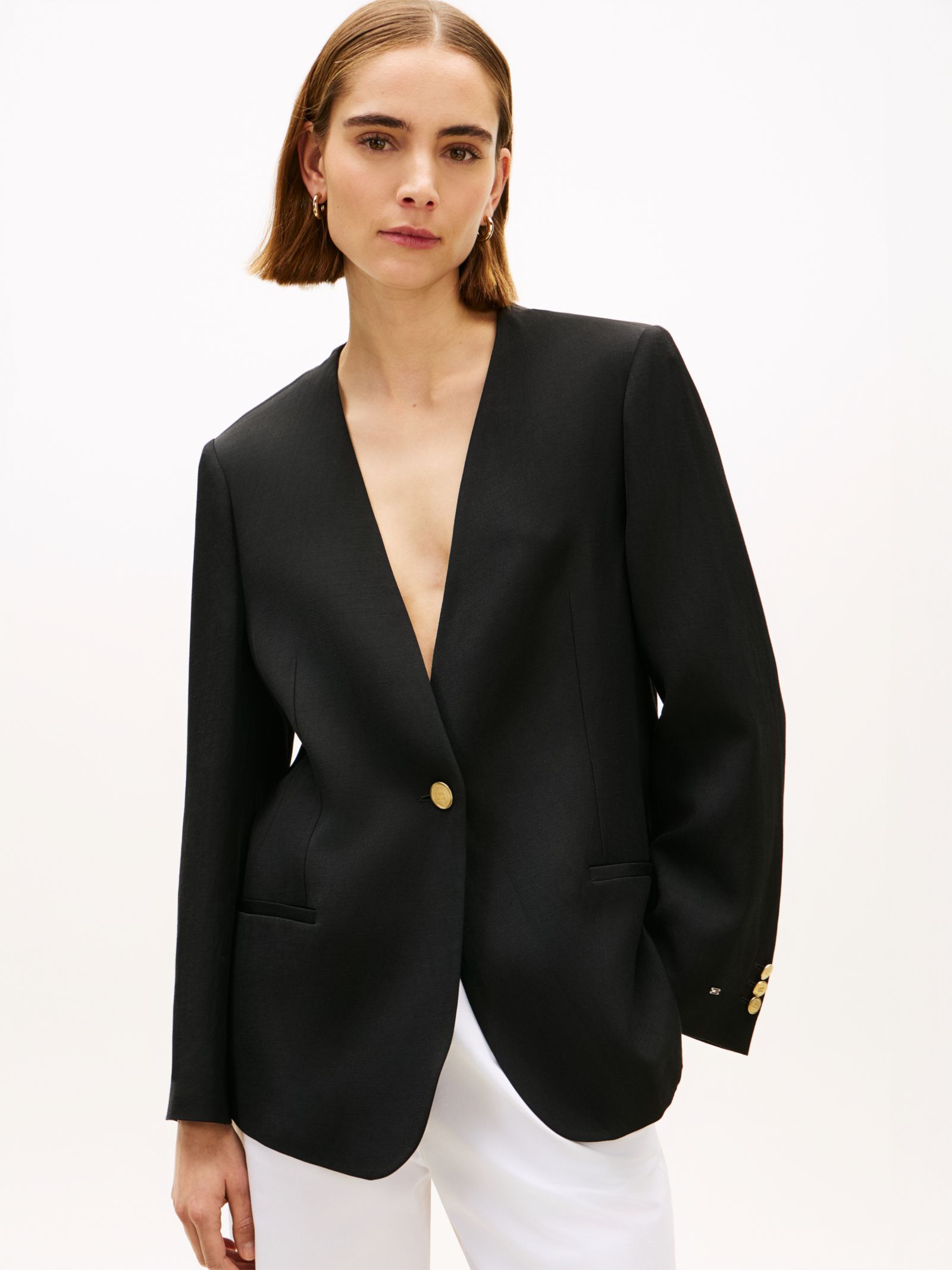 Tommy Hilfiger Relaxed linnenmix blazer met goudkleurknopen