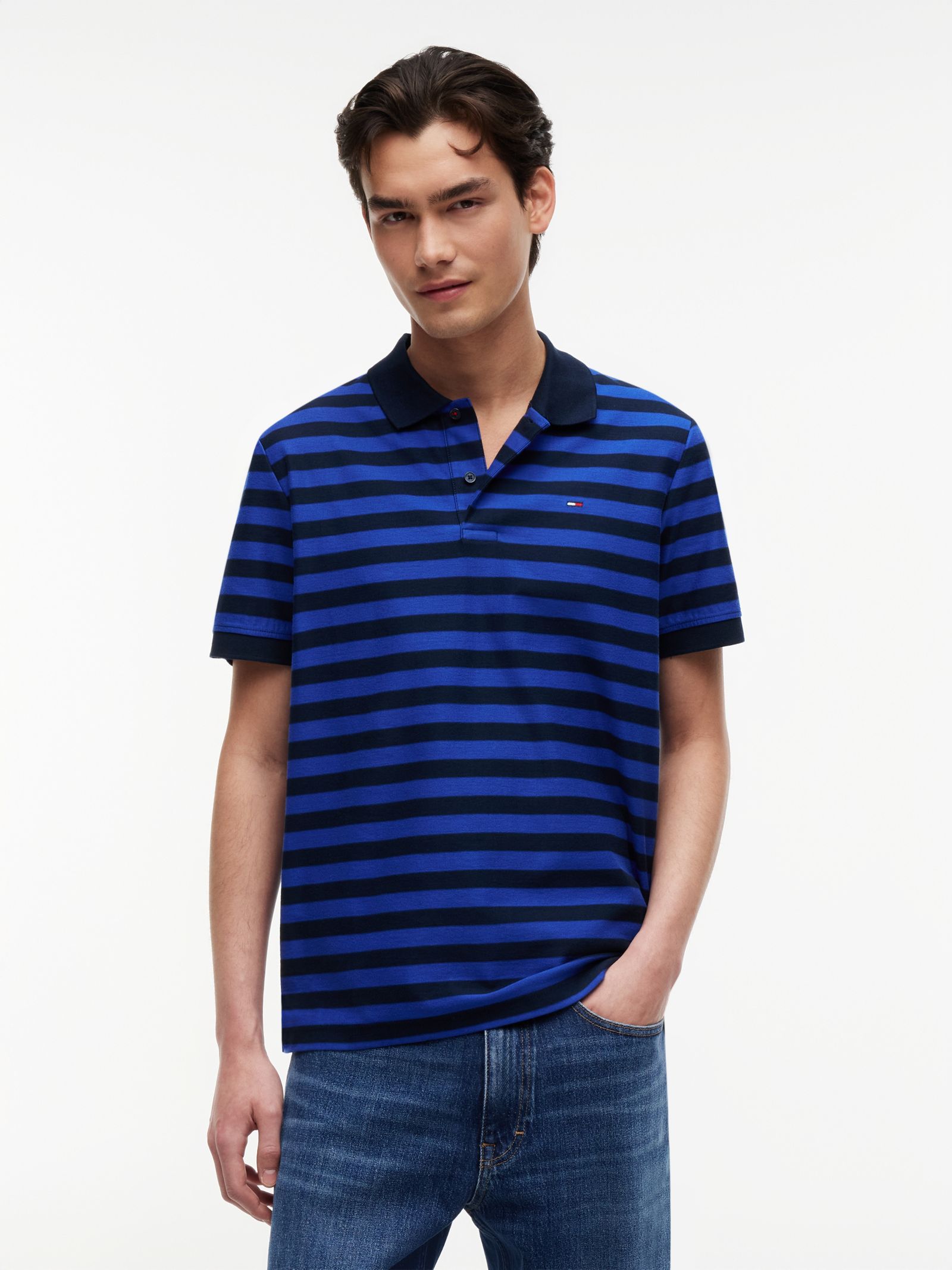 Tommy Jeans Regular fit gestreept jersey poloshirt in blauw