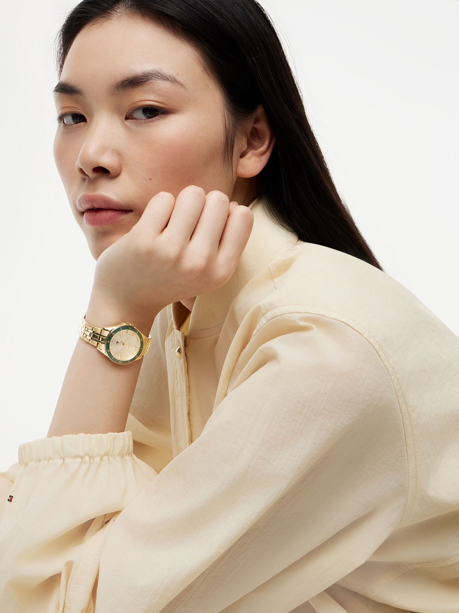 Tommy Hilfiger Verguld horloge met groene bezel