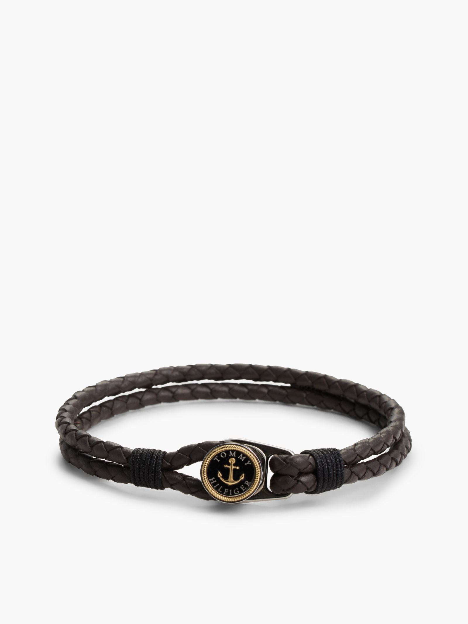 Tommy Hilfiger Bruine leren armband met goudkleurige bedel
