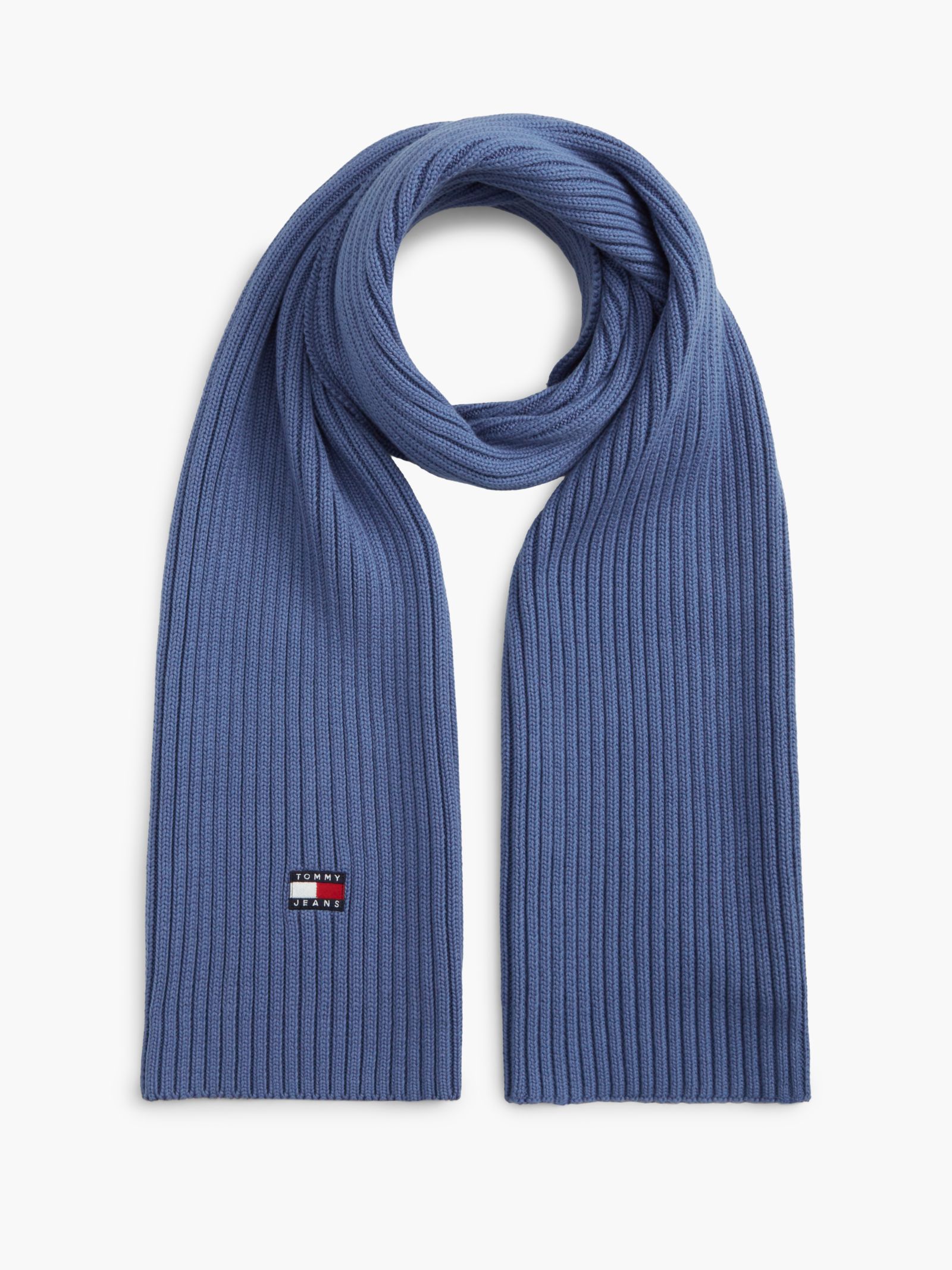 Tommy Jeans Heritage ribgebreide sjaal met logo for women in blauw