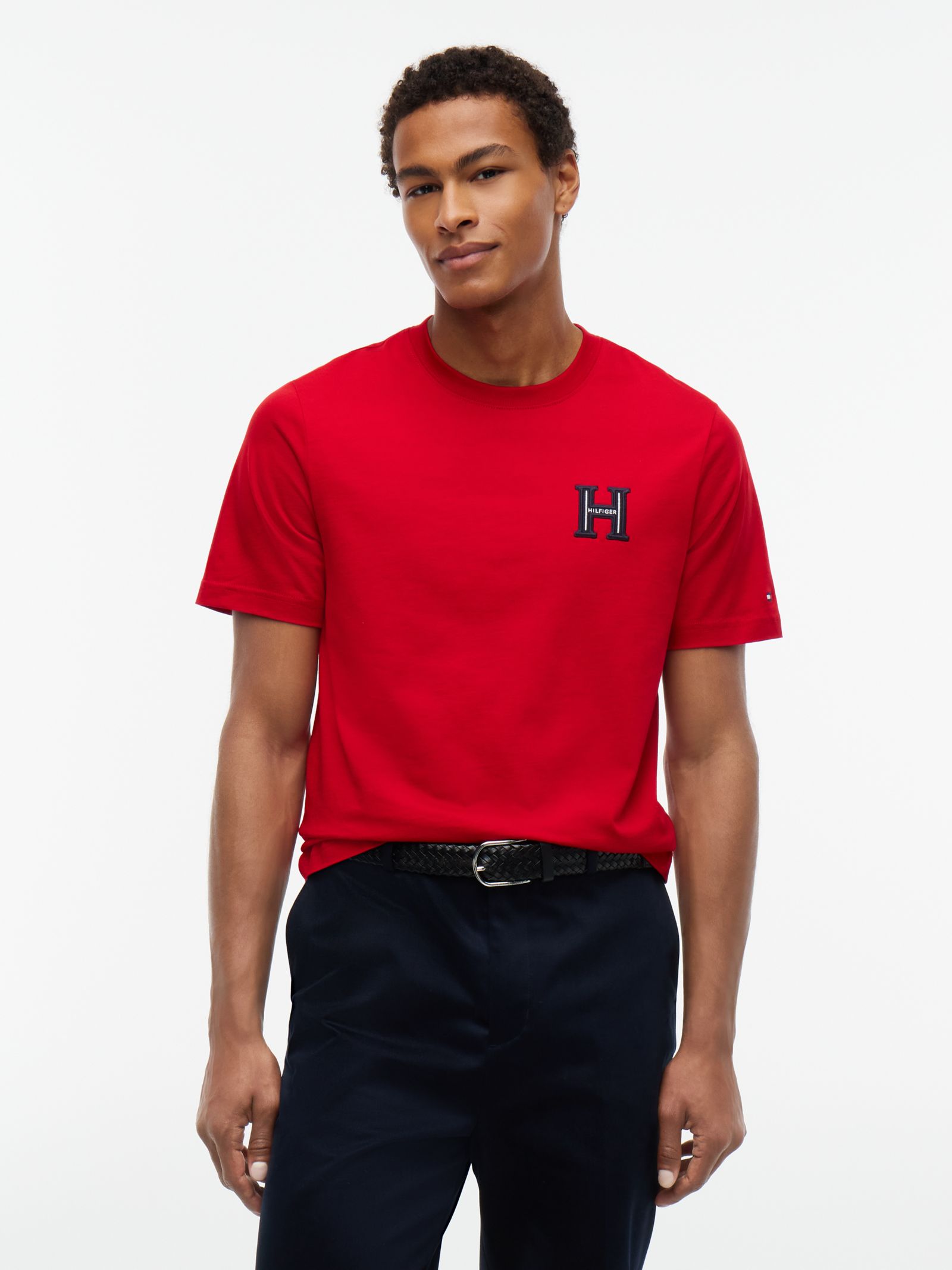 Tommy Hilfiger T-shirt met ronde hals en geborduurd varsity logo in rood