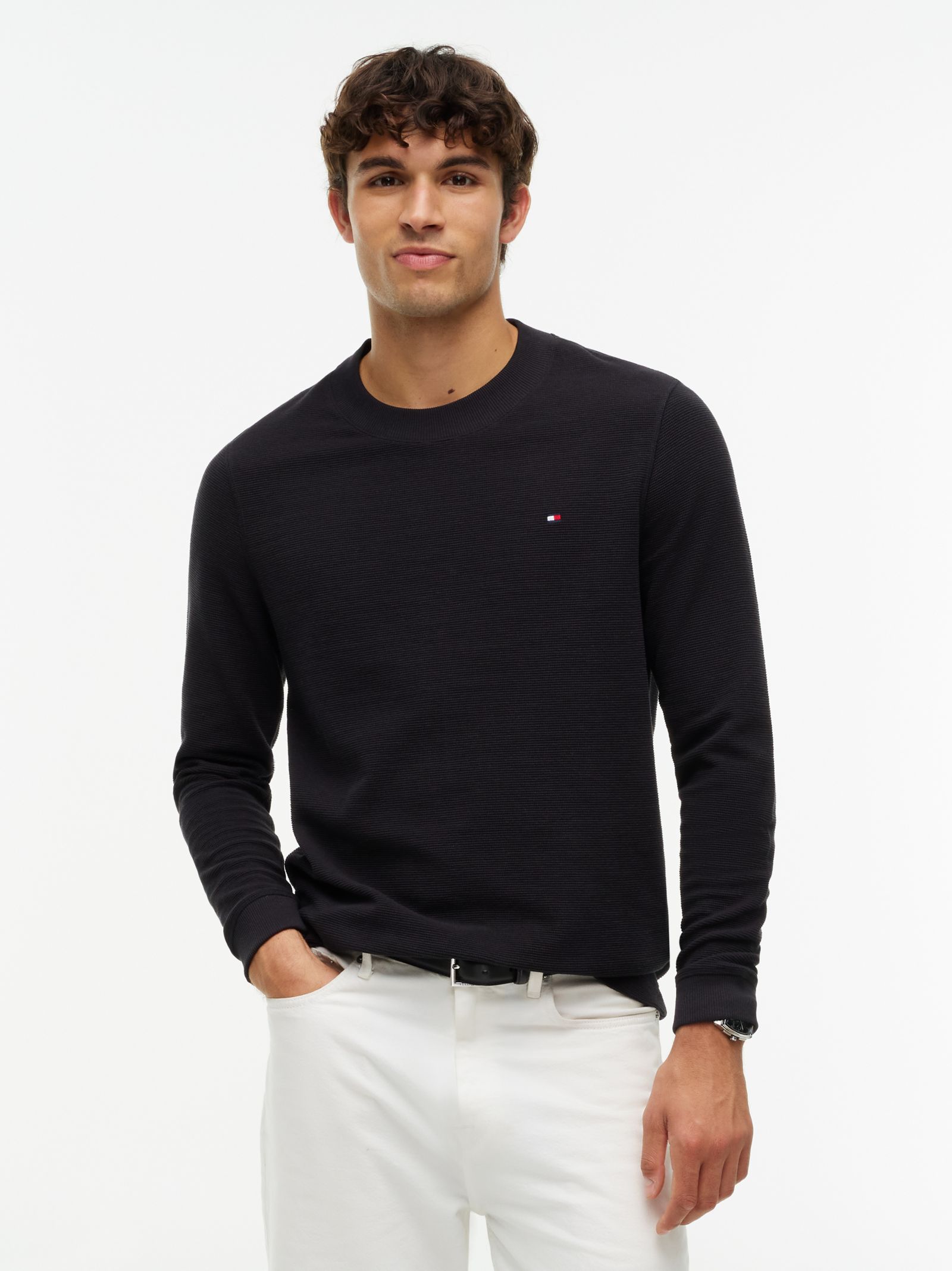 Tommy Hilfiger Wafelgebreid longsleeve T-shirt in zwart
