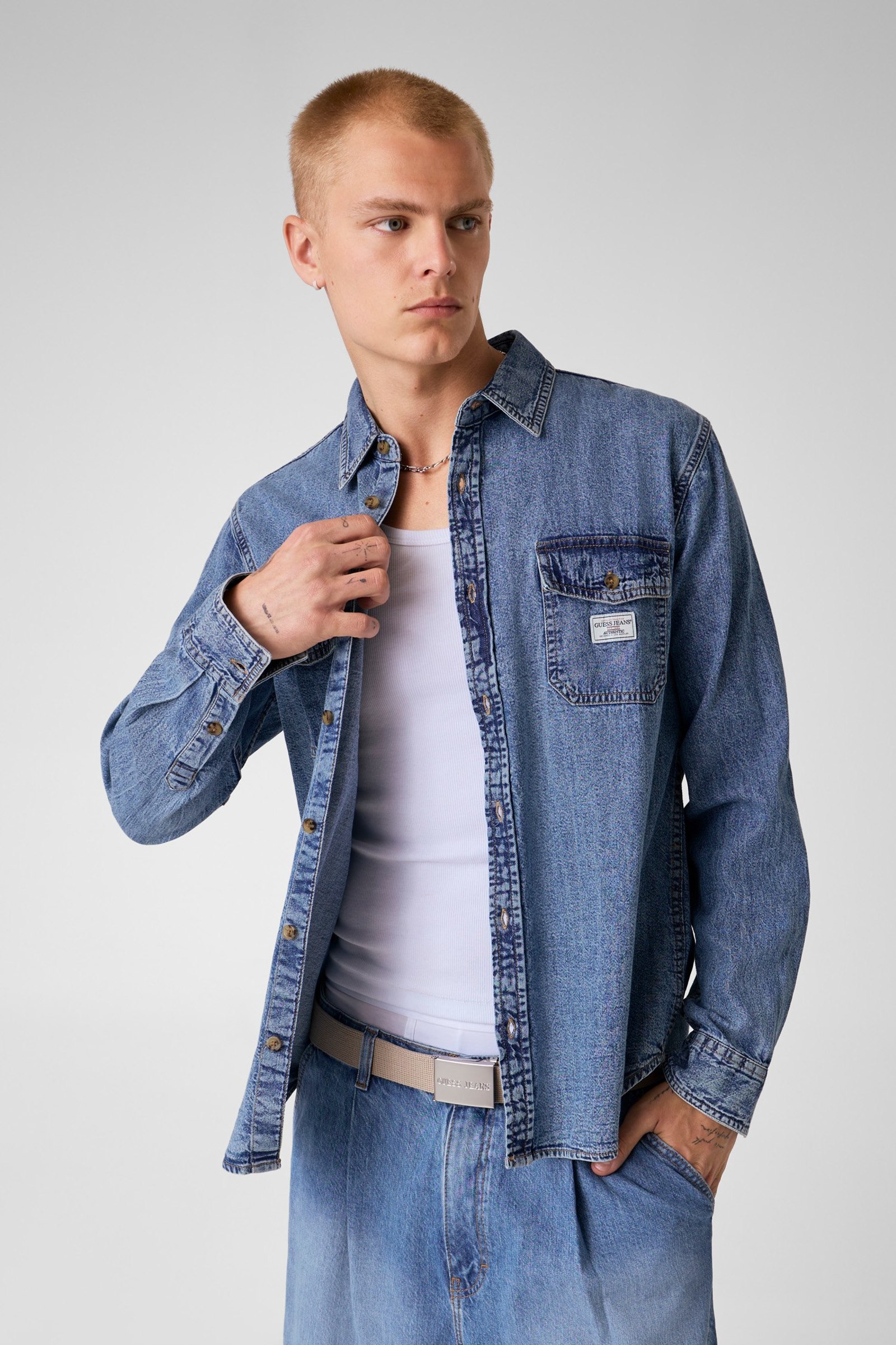Guess Regular Denim Overhemd Met Lange Mouwen
