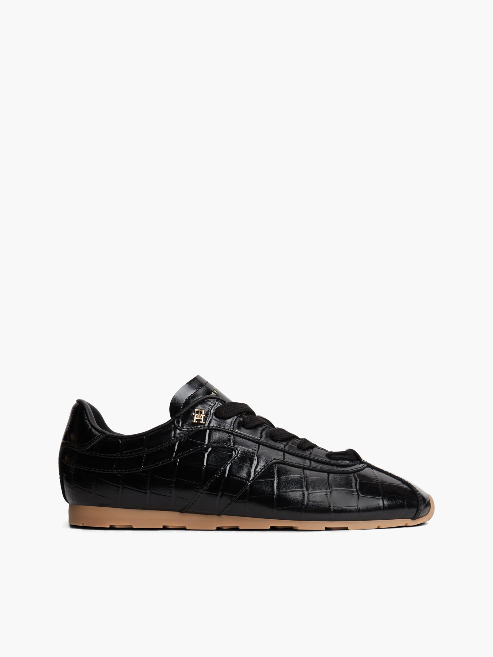 Tommy Hilfiger Lage sneaker van leer met krokostructuur en profielzool in zwart