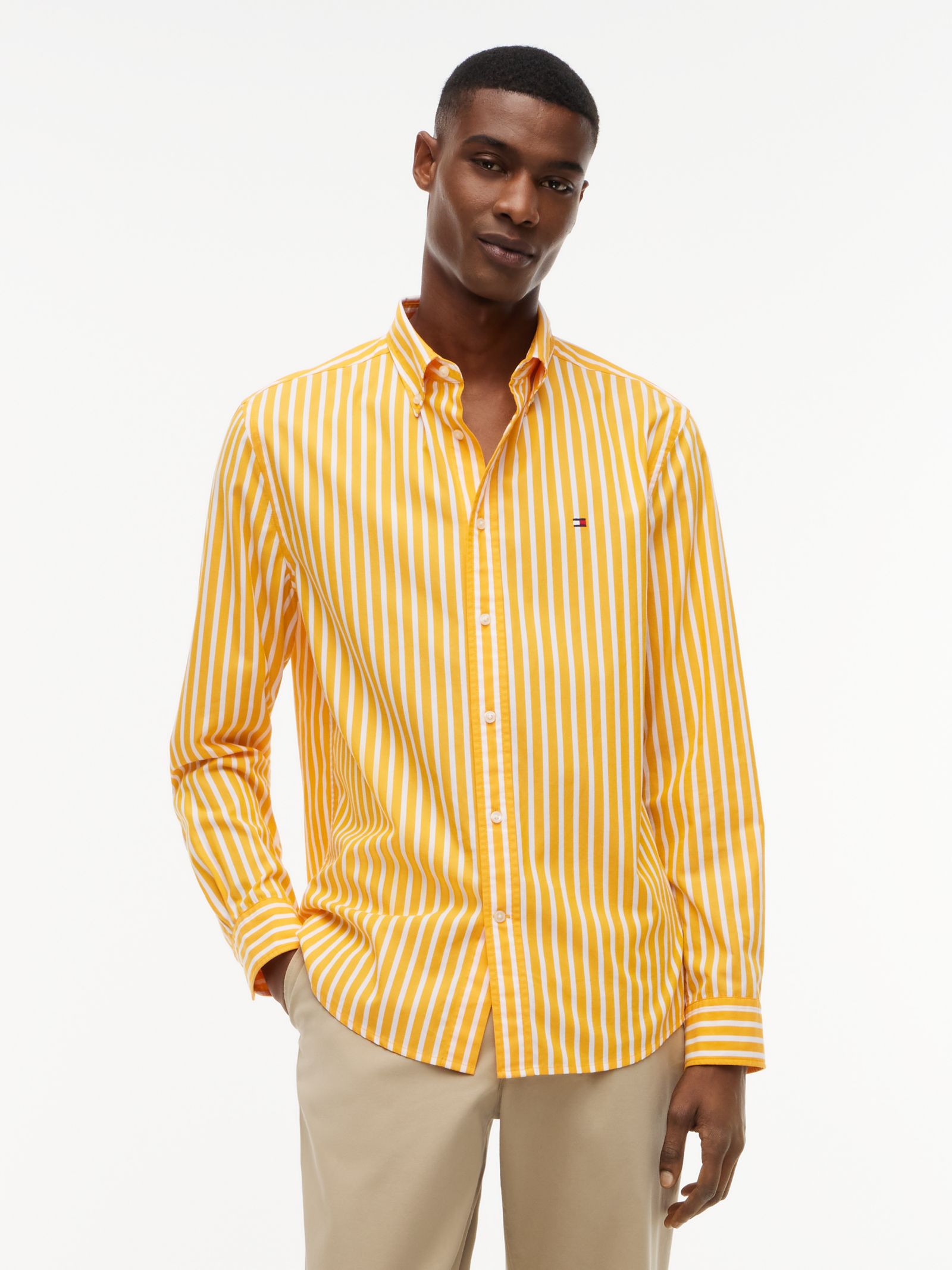 Tommy Hilfiger Flex Regular Fit Poplin Overhemd met streep in geel