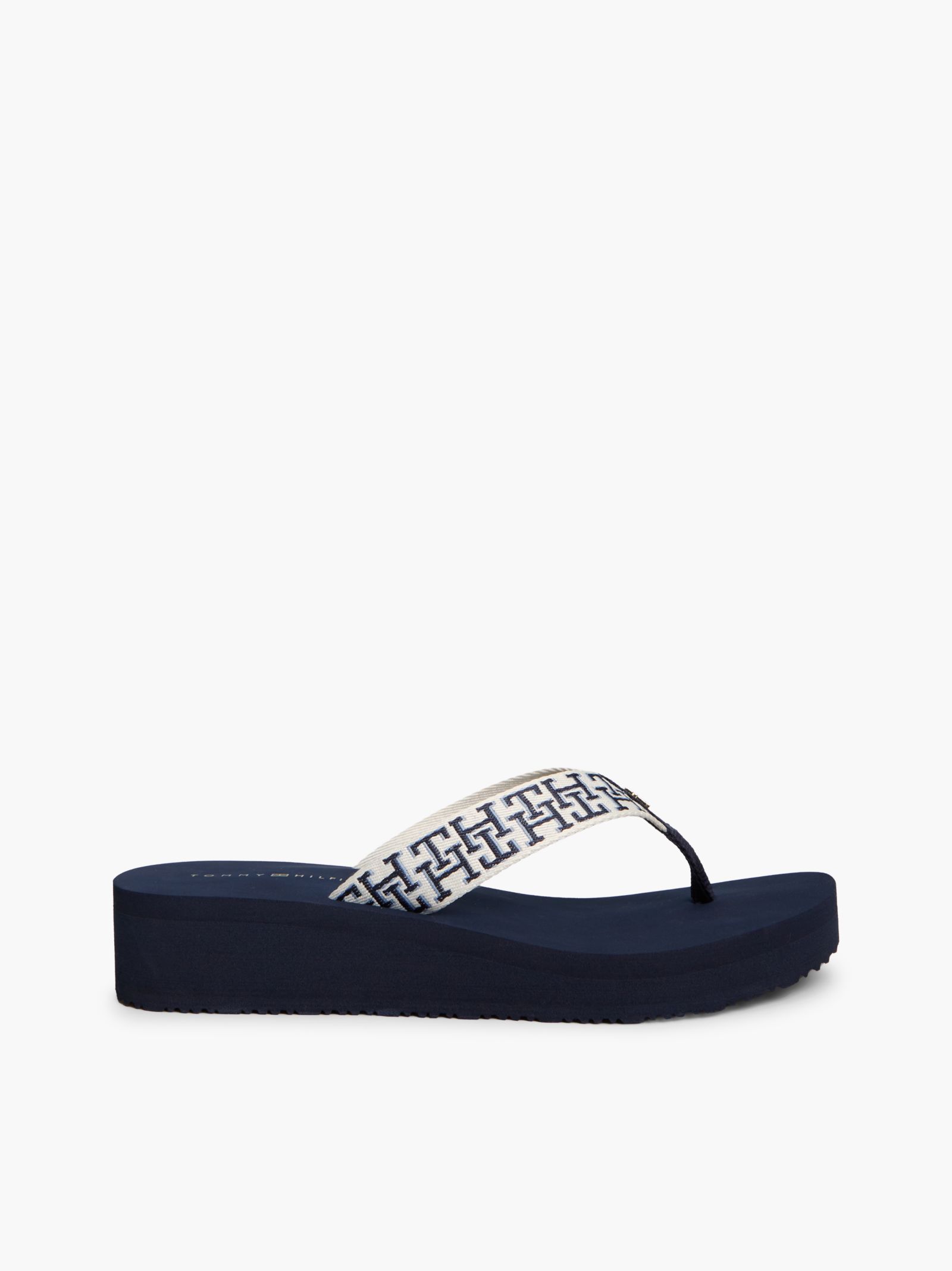 Tommy Hilfiger Teenslipper met sleehak en webbing band met TH Monogram in marine