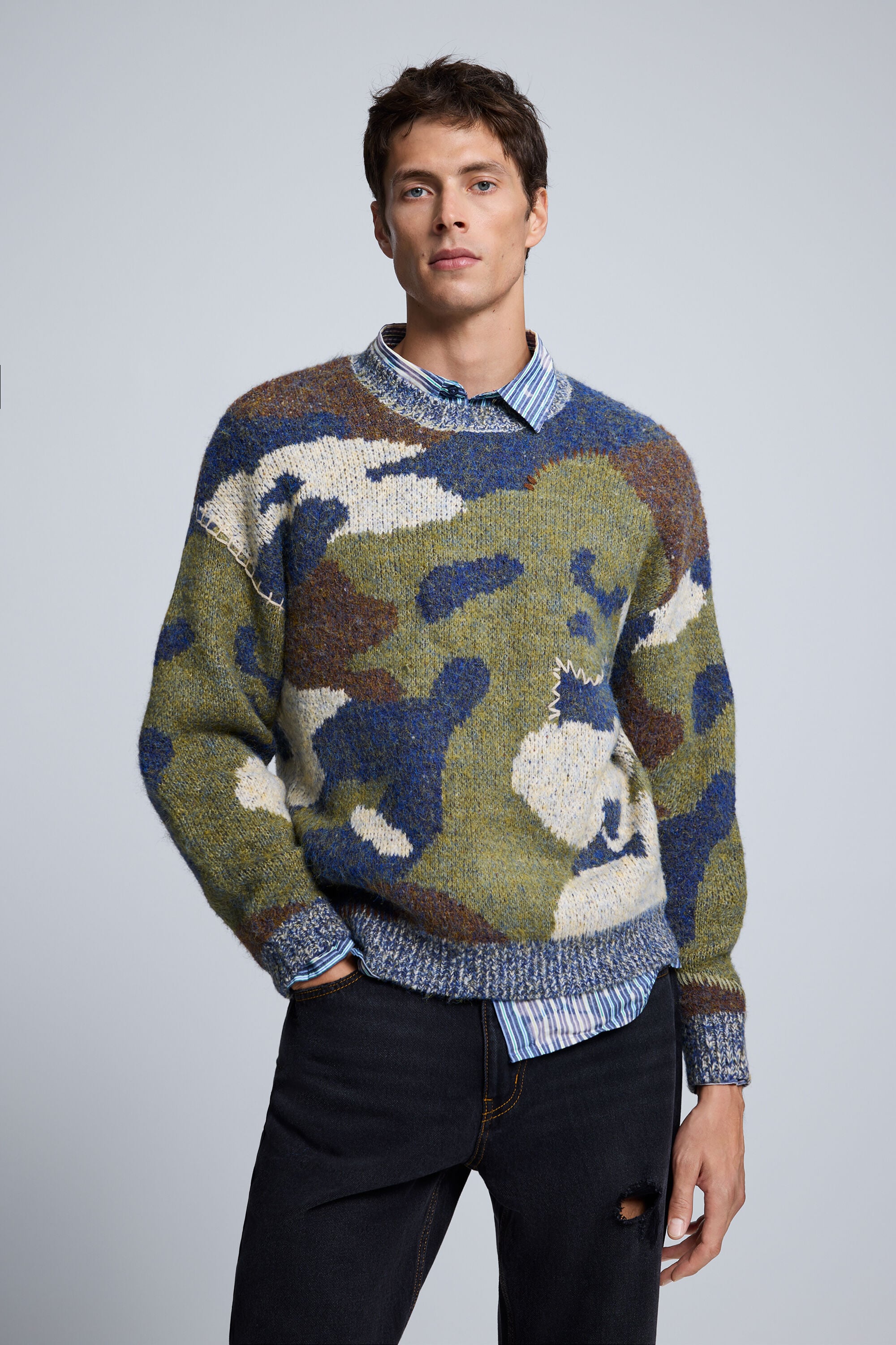 Desigual jacquard camouflage trui