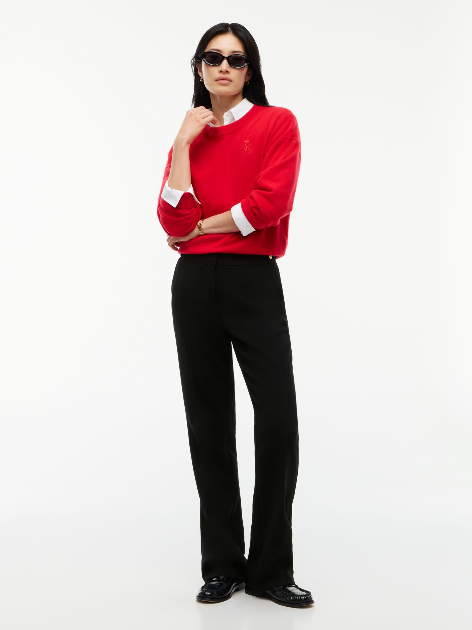 Tommy Hilfiger Slim bootcut broek met goudkleurige knopen in zwart