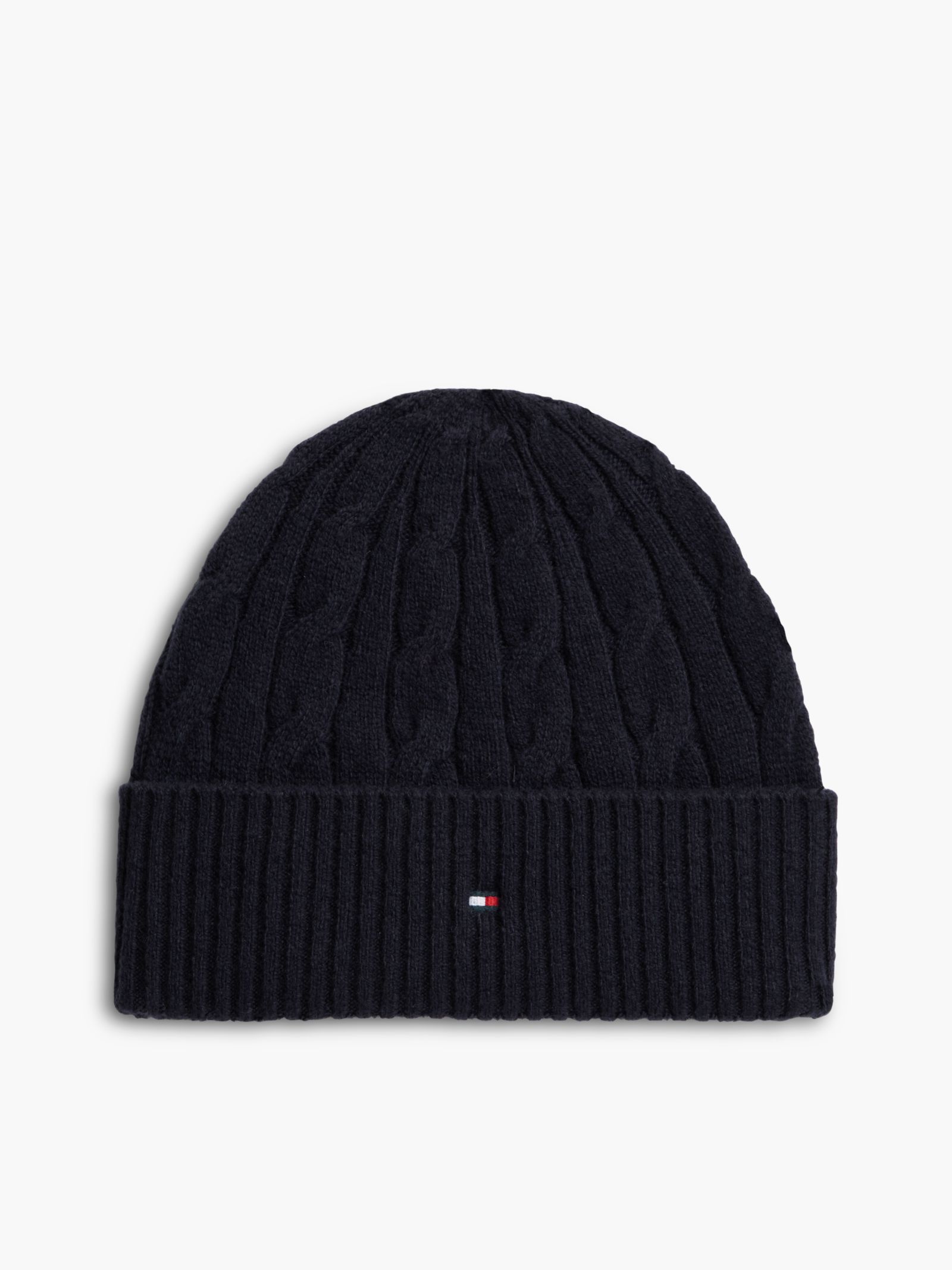 Tommy Hilfiger Kabelgebreide muts van lamswolmix met vlag in marine