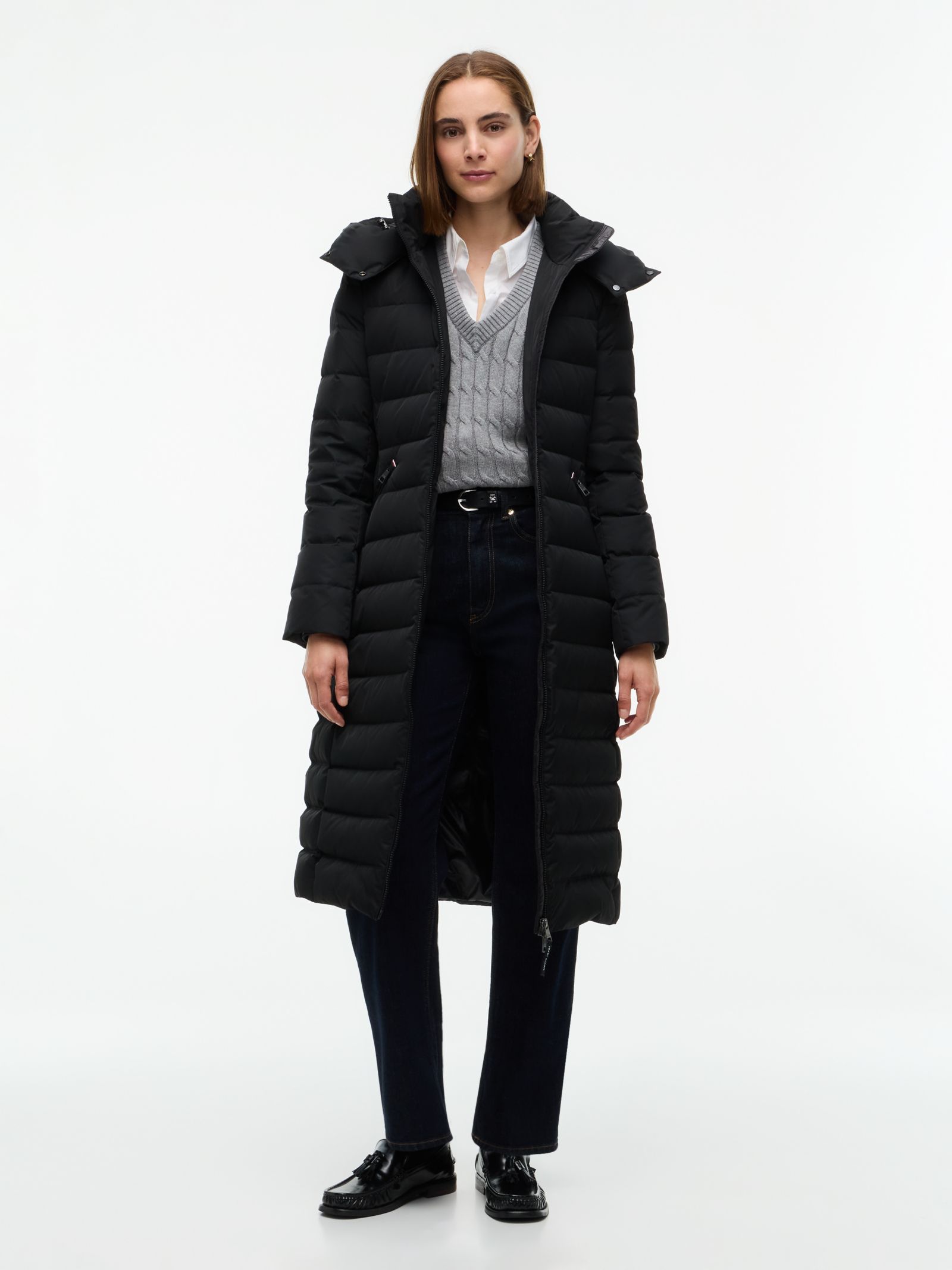 Tommy Hilfiger Slim fit lange donsjas met capuchon