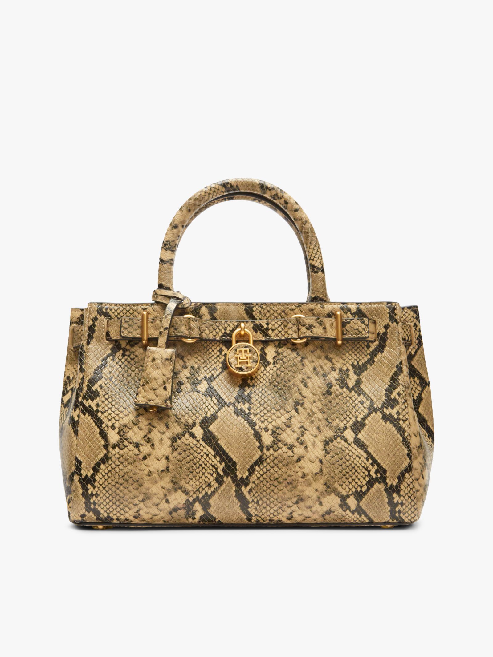 Tommy Hilfiger The American Icon leren shopper met slangenprint in beige