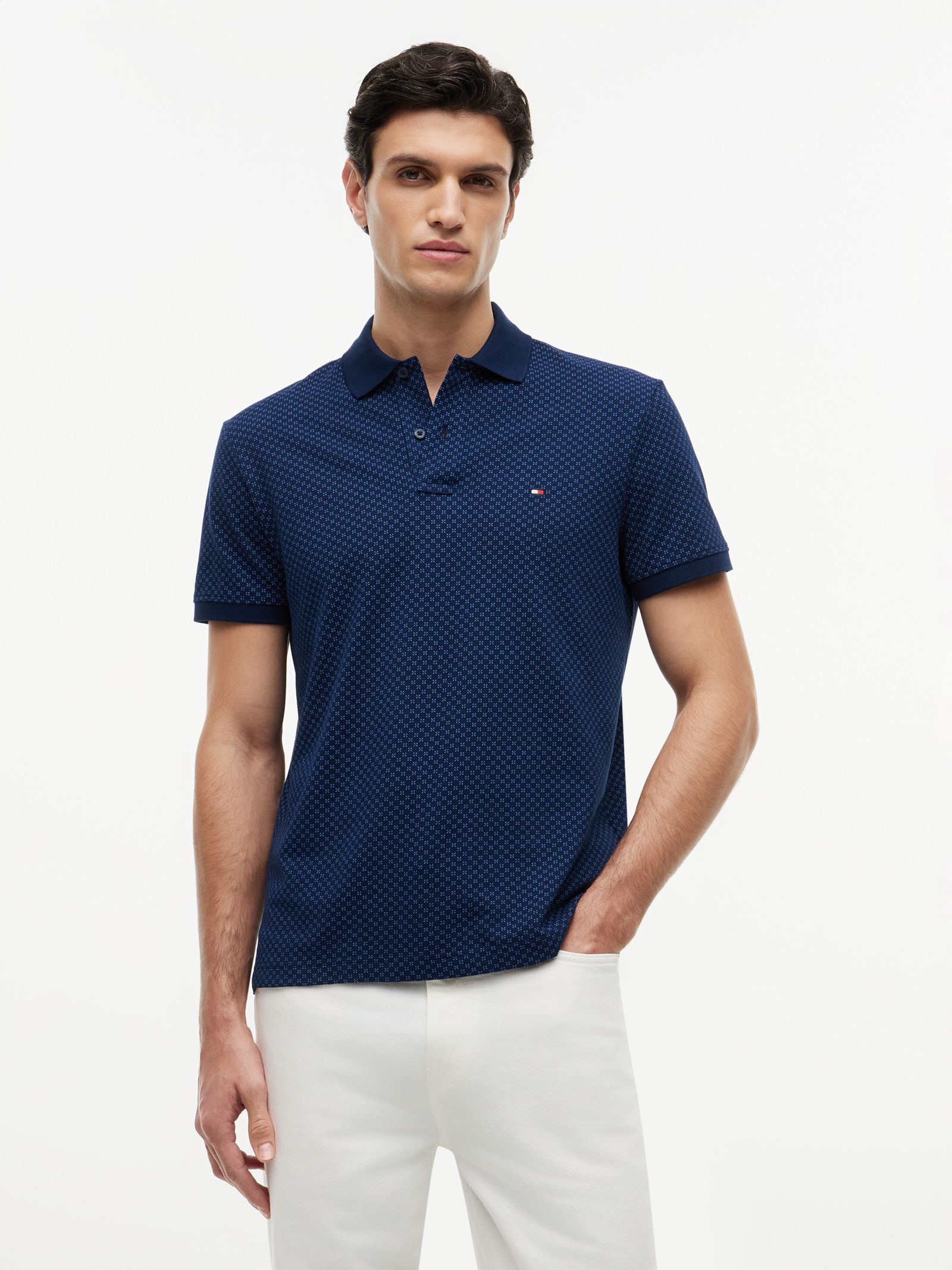 Tommy Hilfiger Regular fit poloshirt met geometrische print in marine
