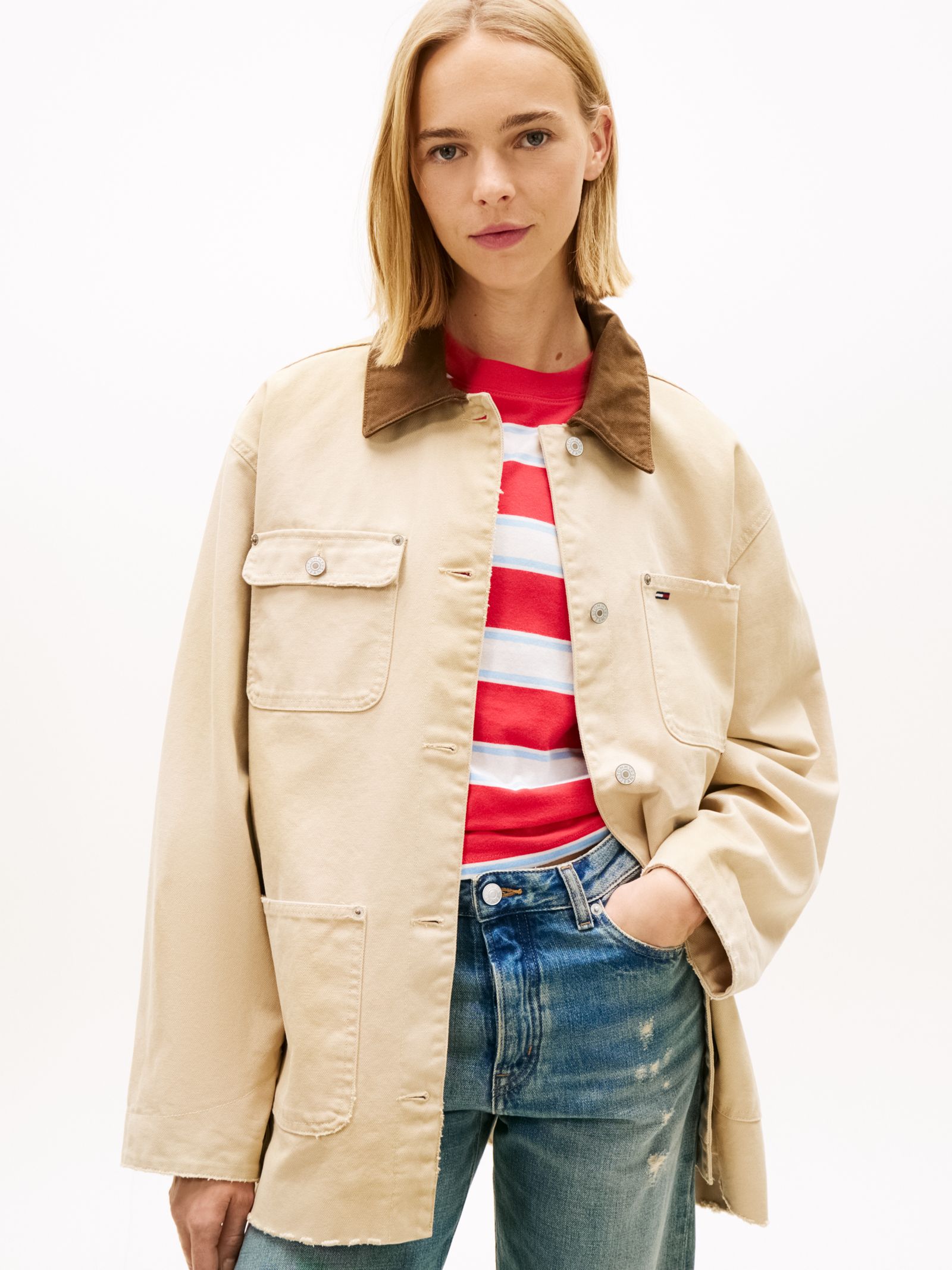 Tommy Jeans oversized canvas chore jack met distressing