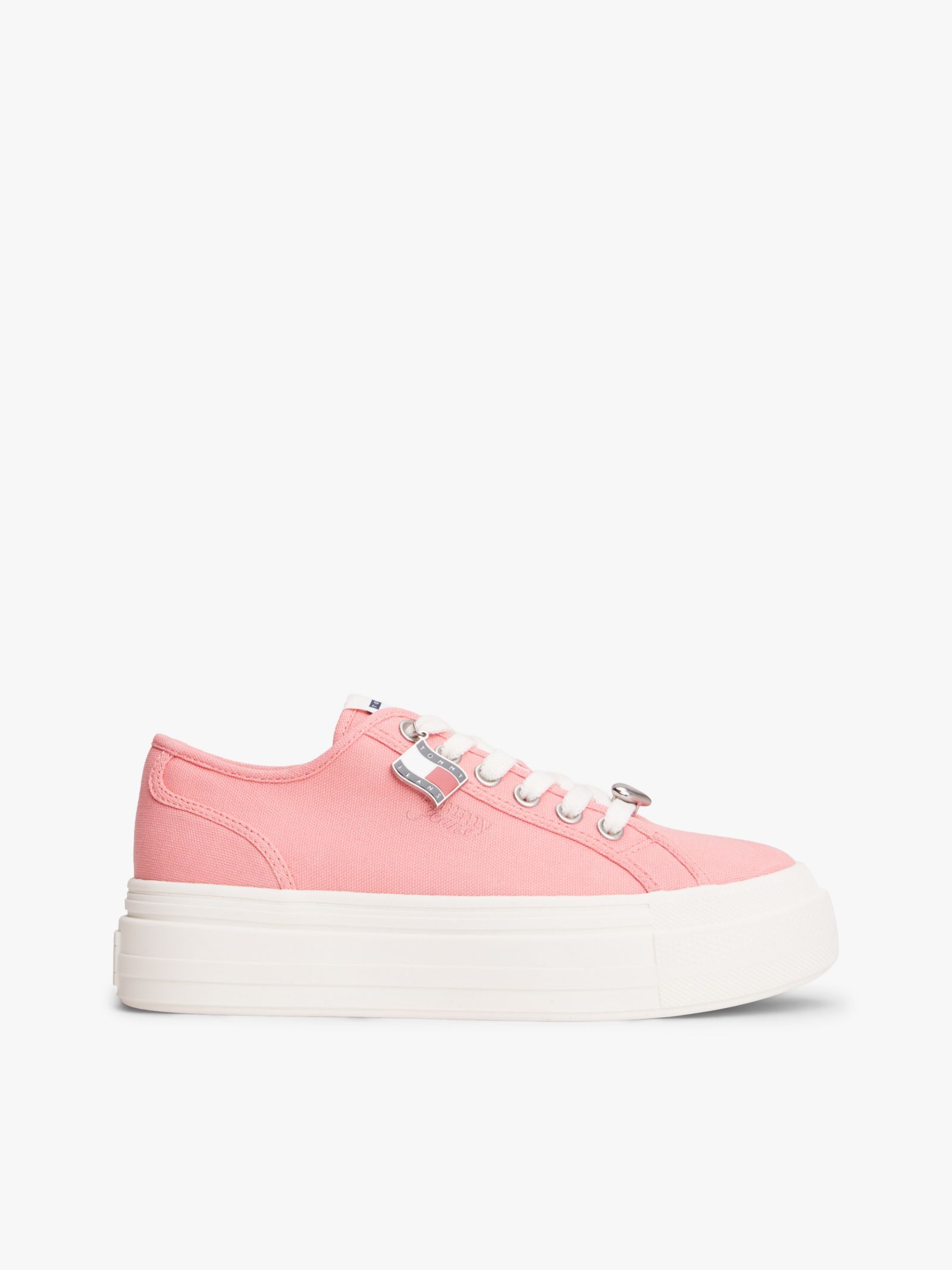 Tommy Jeans canvas platformsneaker met bedels in roze