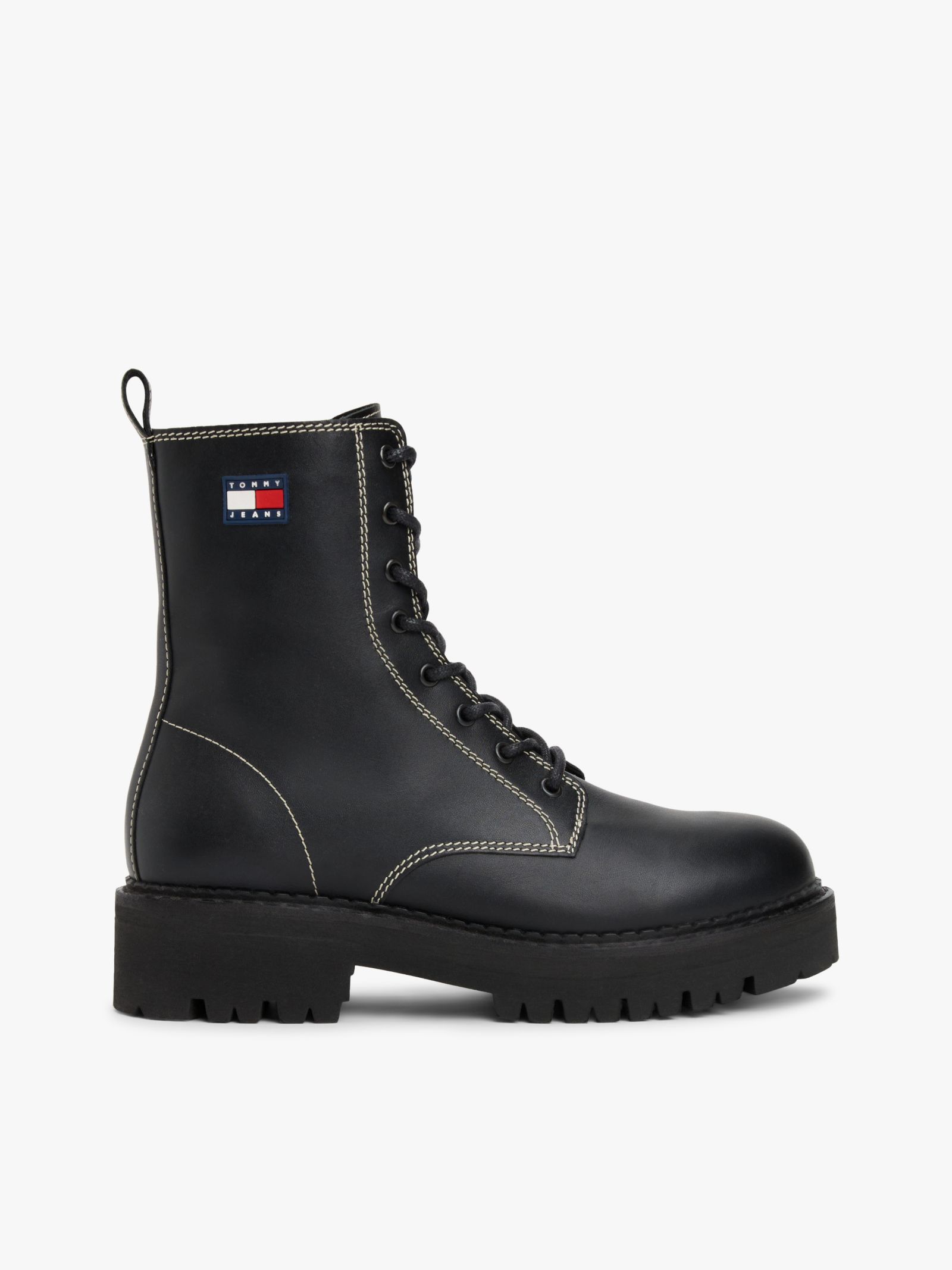 Tommy Jeans halfhoge leren veterlaars met profielzool