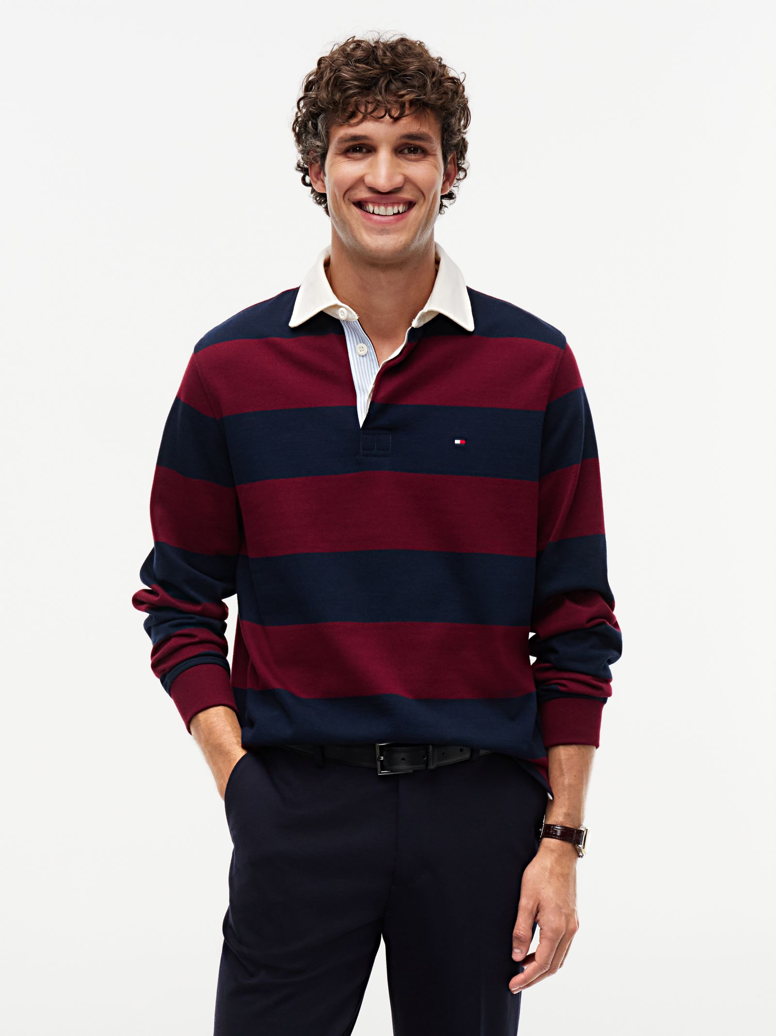 Tommy Hilfiger Jersey sweatshirt met rugbystreep in marine