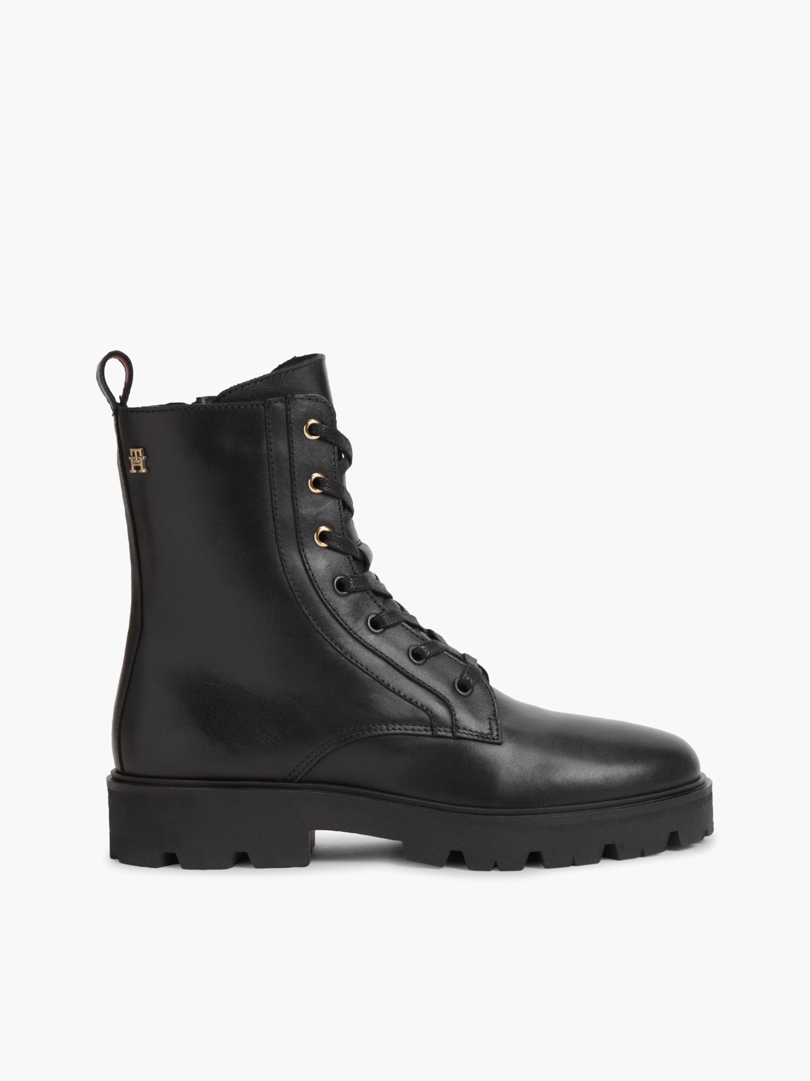Tommy Hilfiger TH Monogram veterlaars van leer in zwart