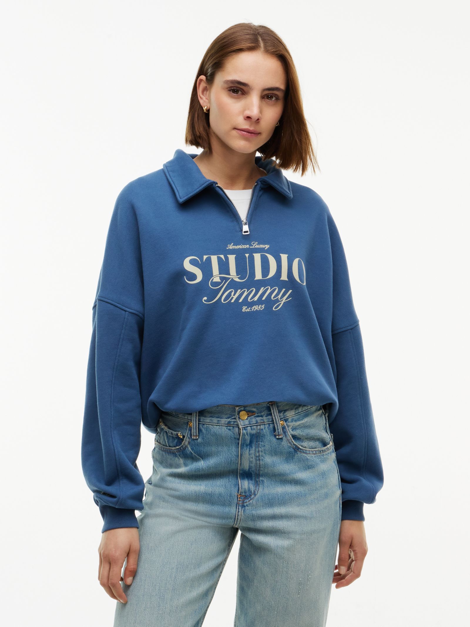 Tommy Hilfiger Relaxed sweatshirt met quarter zip en polokraag in blauw