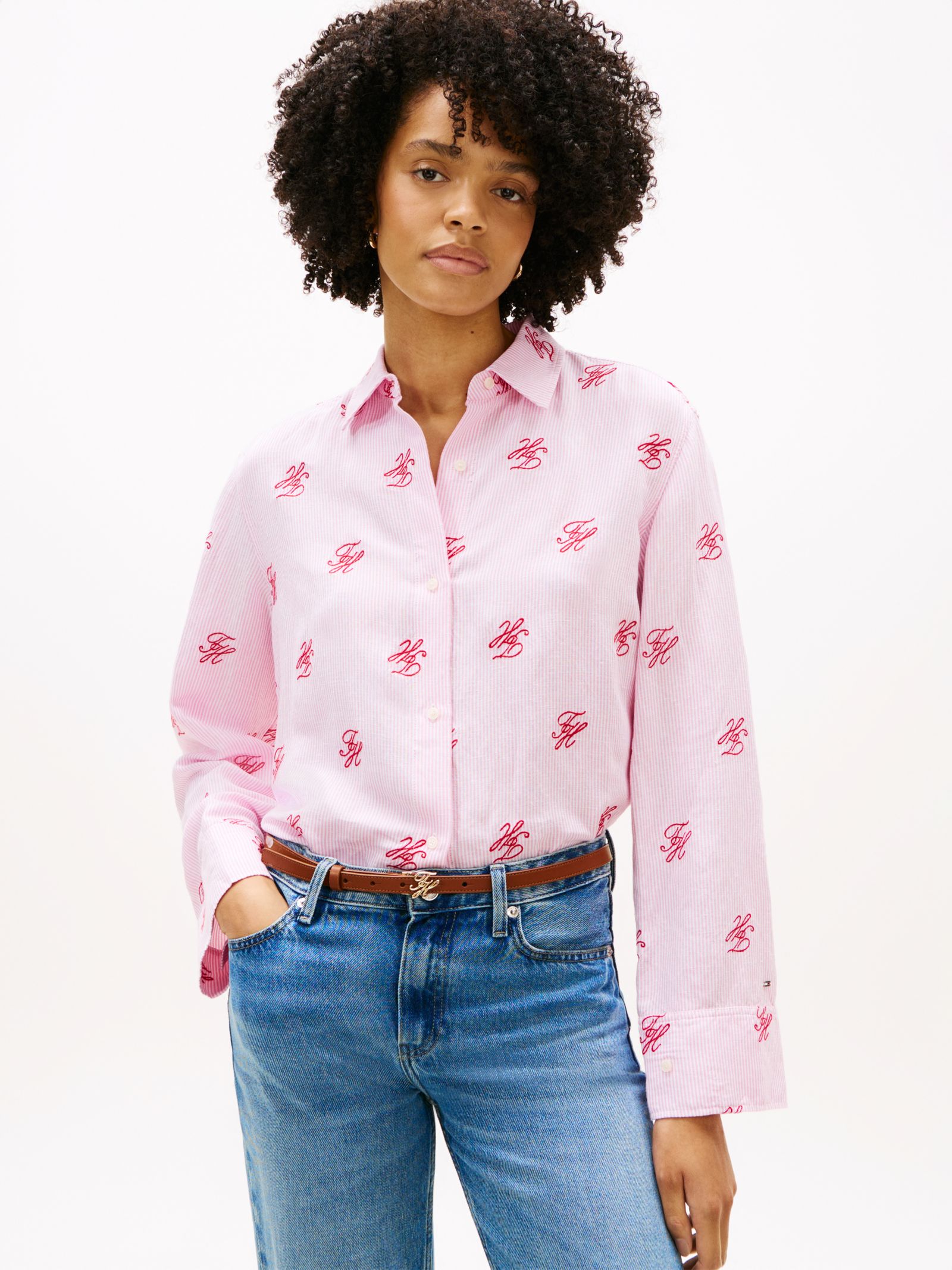 Tommy Hilfiger Overhemd van linnenmix met geborduurd logo in roze