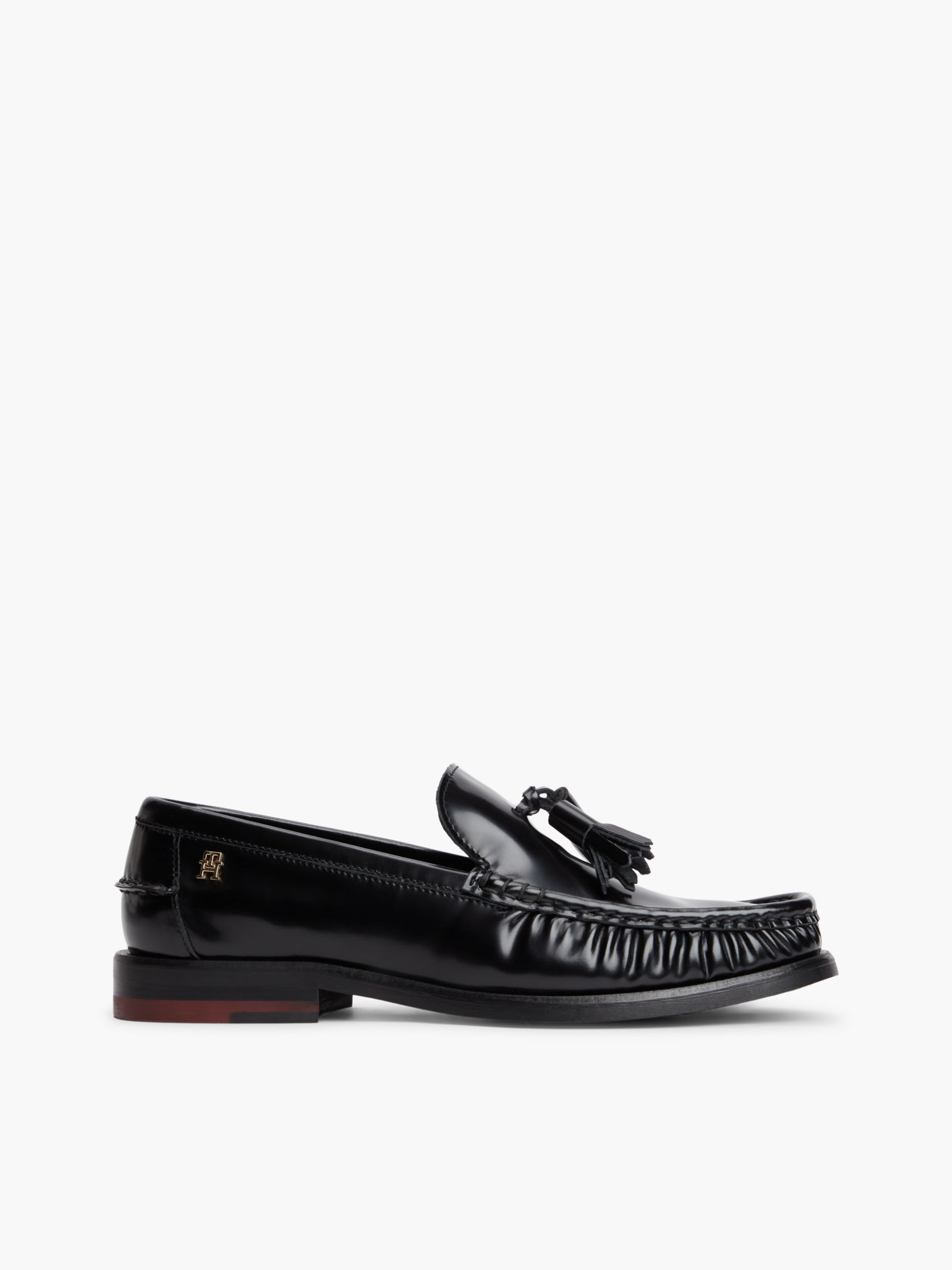 Tommy Hilfiger New York Label glanzende leren loafer met kwastjes in zwart