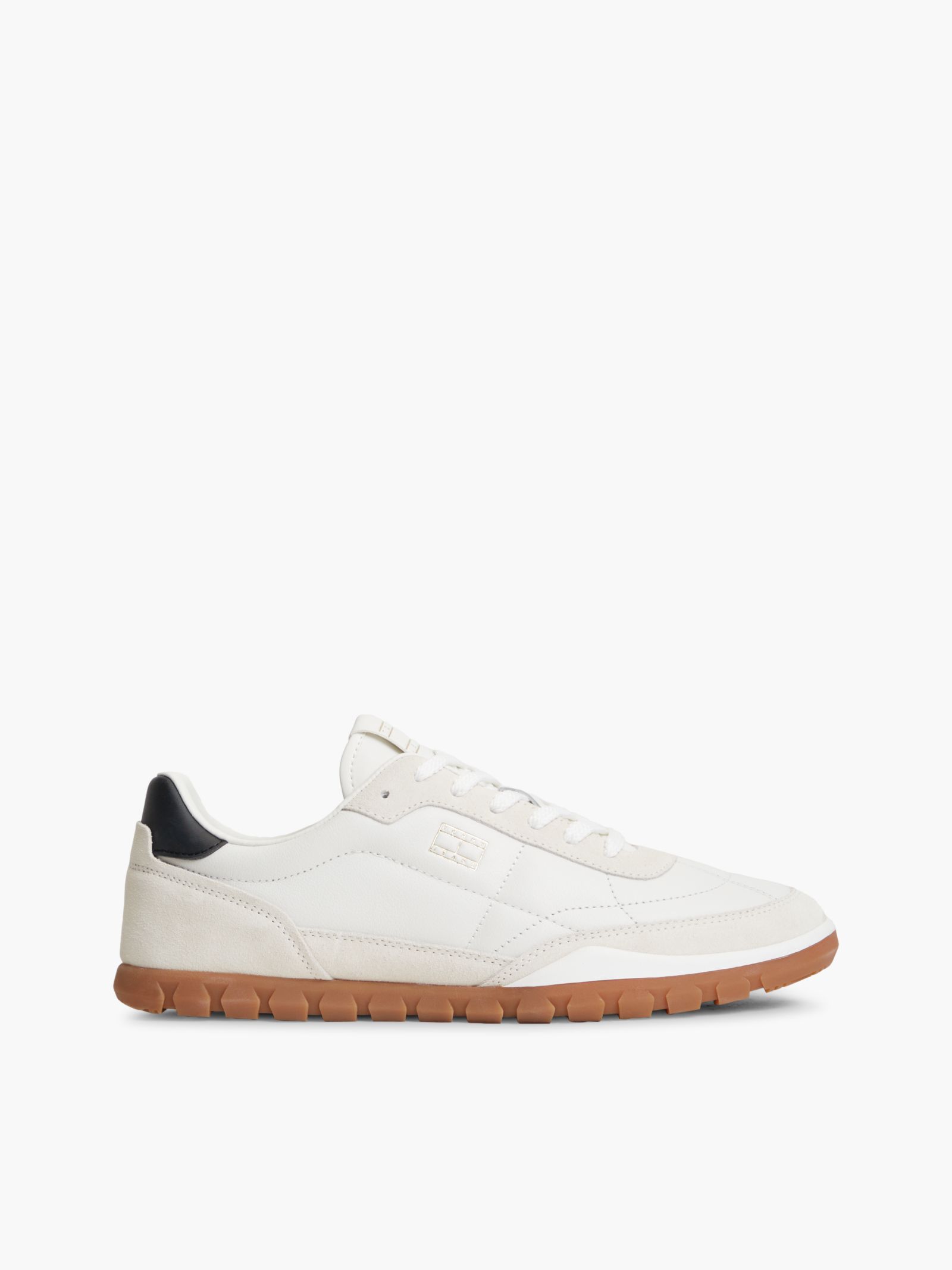Tommy Jeans leren sneaker met gemengde texturen en laag profiel in wit