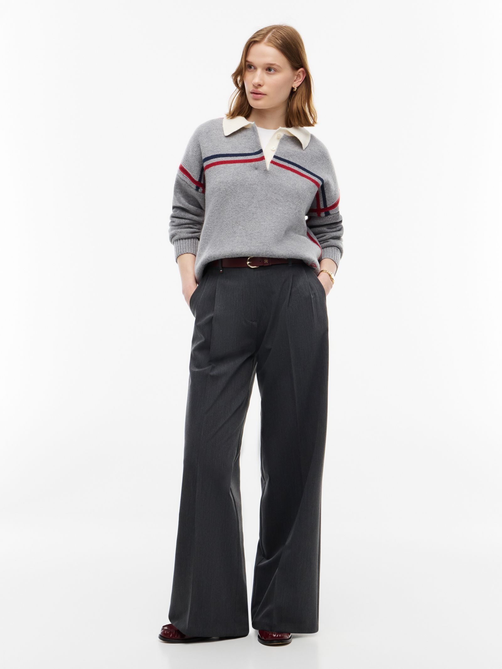 Tommy Hilfiger Twill pantalon met wijde broekspijpen in grijs
