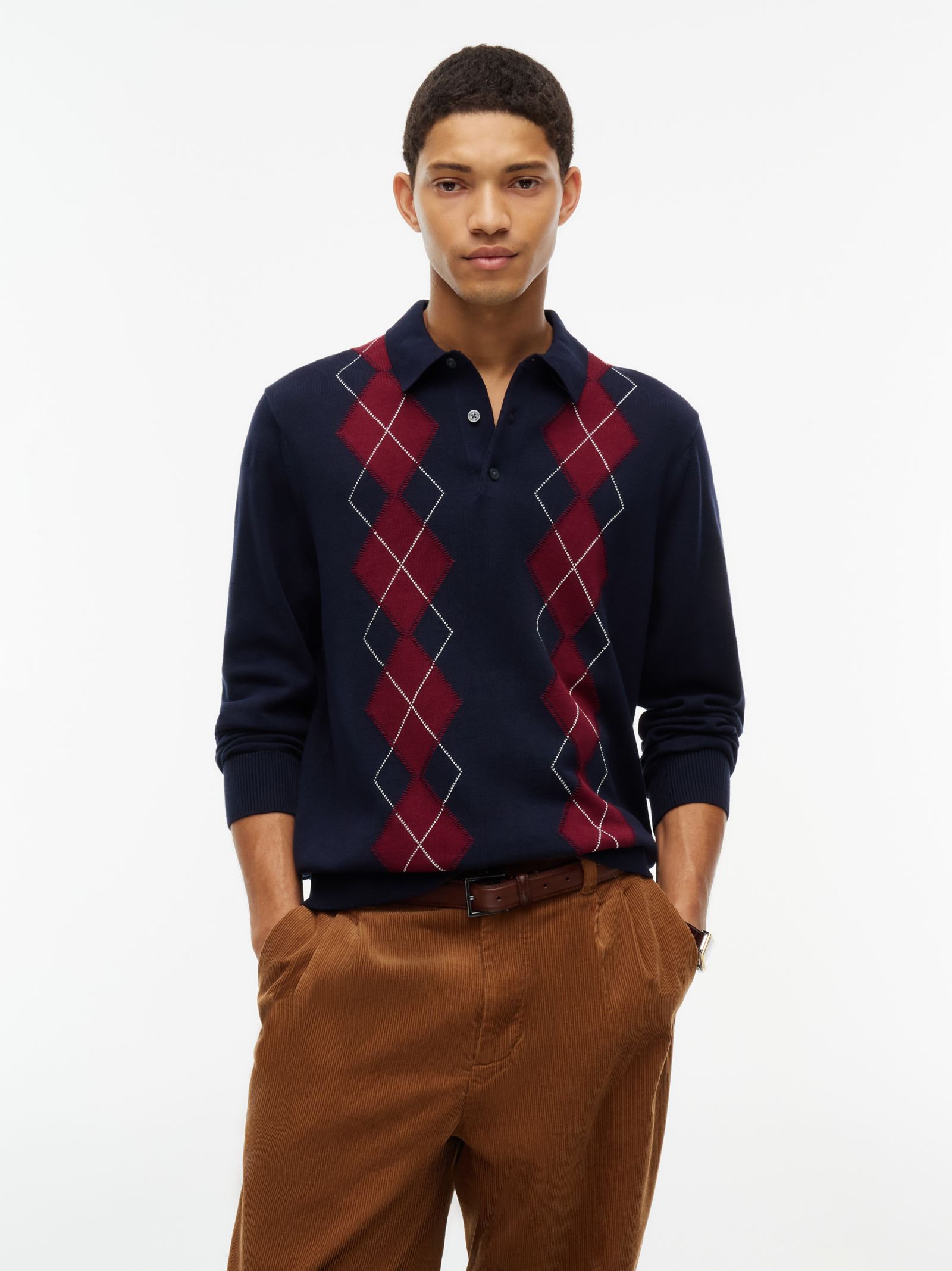 Tommy Hilfiger Polojumper met argyle ruit en geborduurde vlag in marine