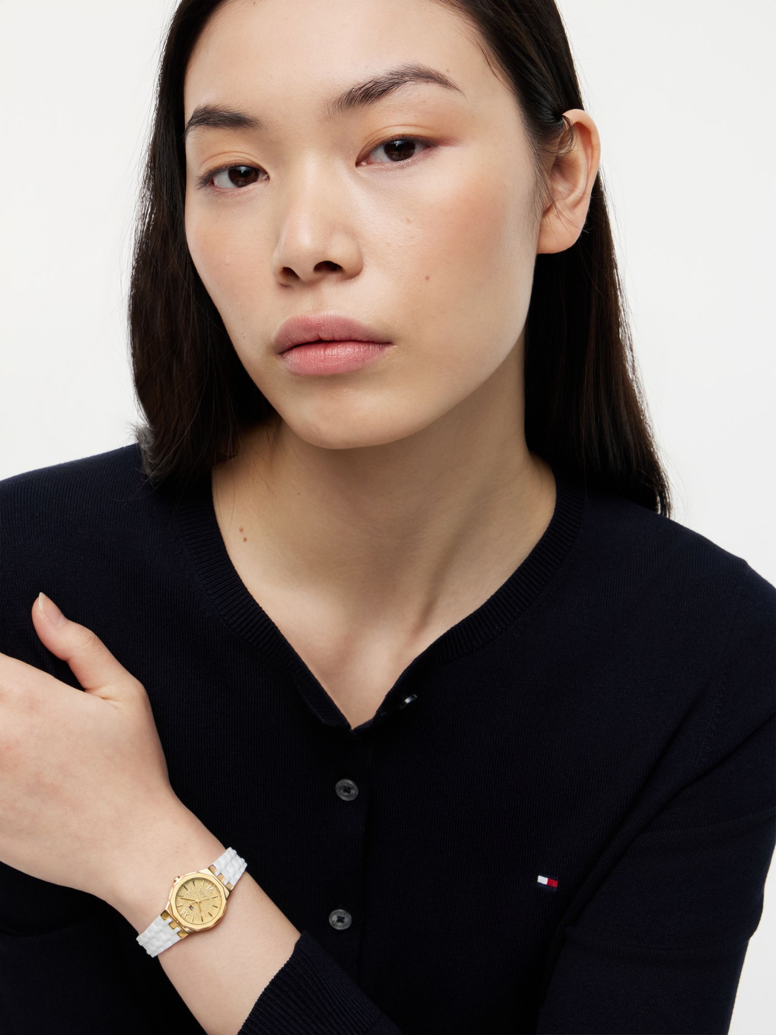 Tommy Hilfiger Verguld horloge met witte siliconen band