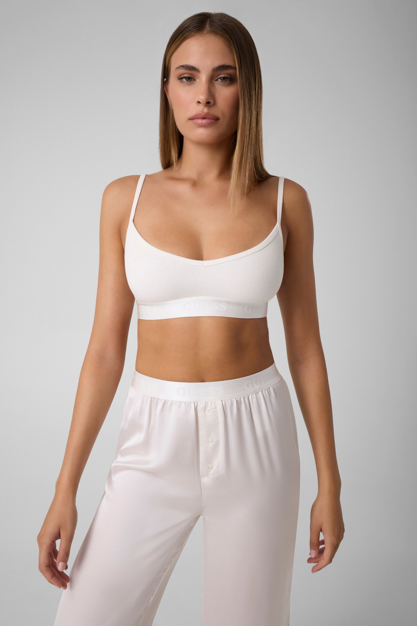 Guess Penelope Geribbelde Bralette in wit