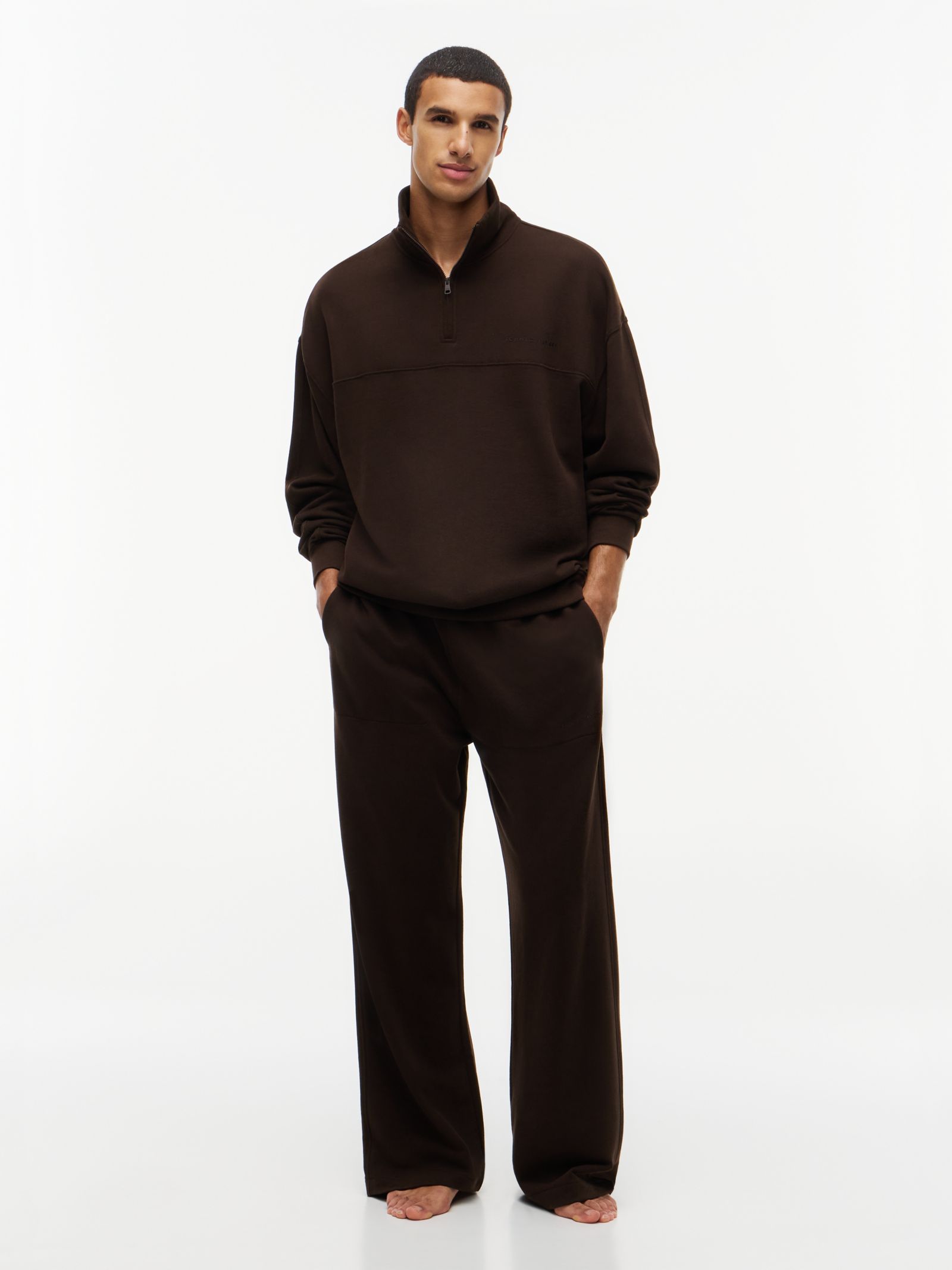 Tommy Hilfiger TH Original Terry loungetrui met kwartrits in bruin