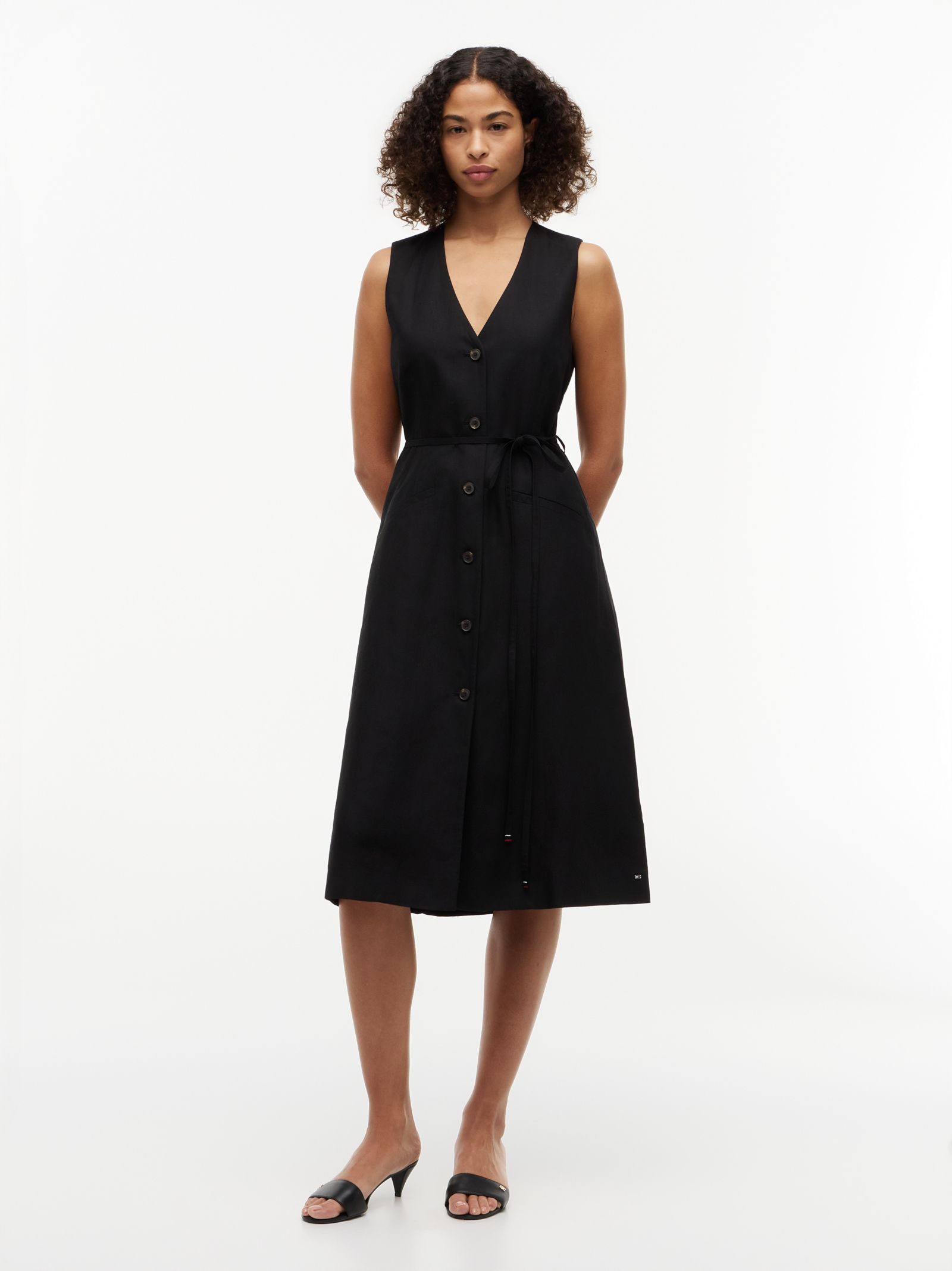 Tommy Hilfiger Mouwloze midi overhemdjurk met linnen