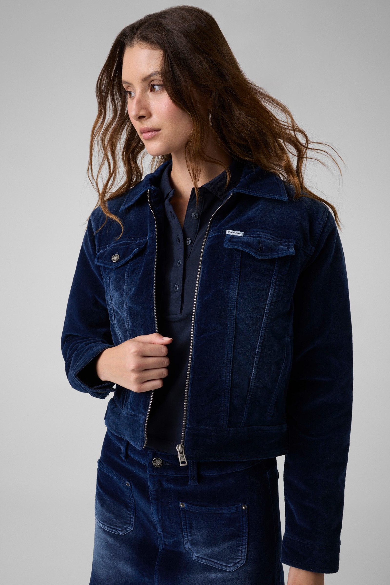 Guess Gevoerd Denim Truckerjack Met Rits in blauw