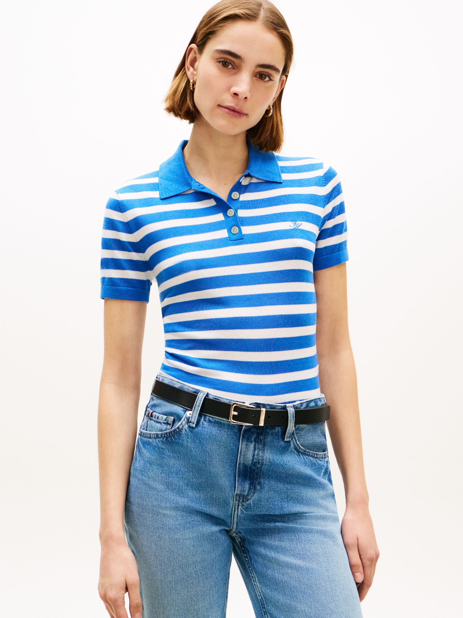 Tommy Hilfiger Polotrui met korte mouwen en zijde in blauw
