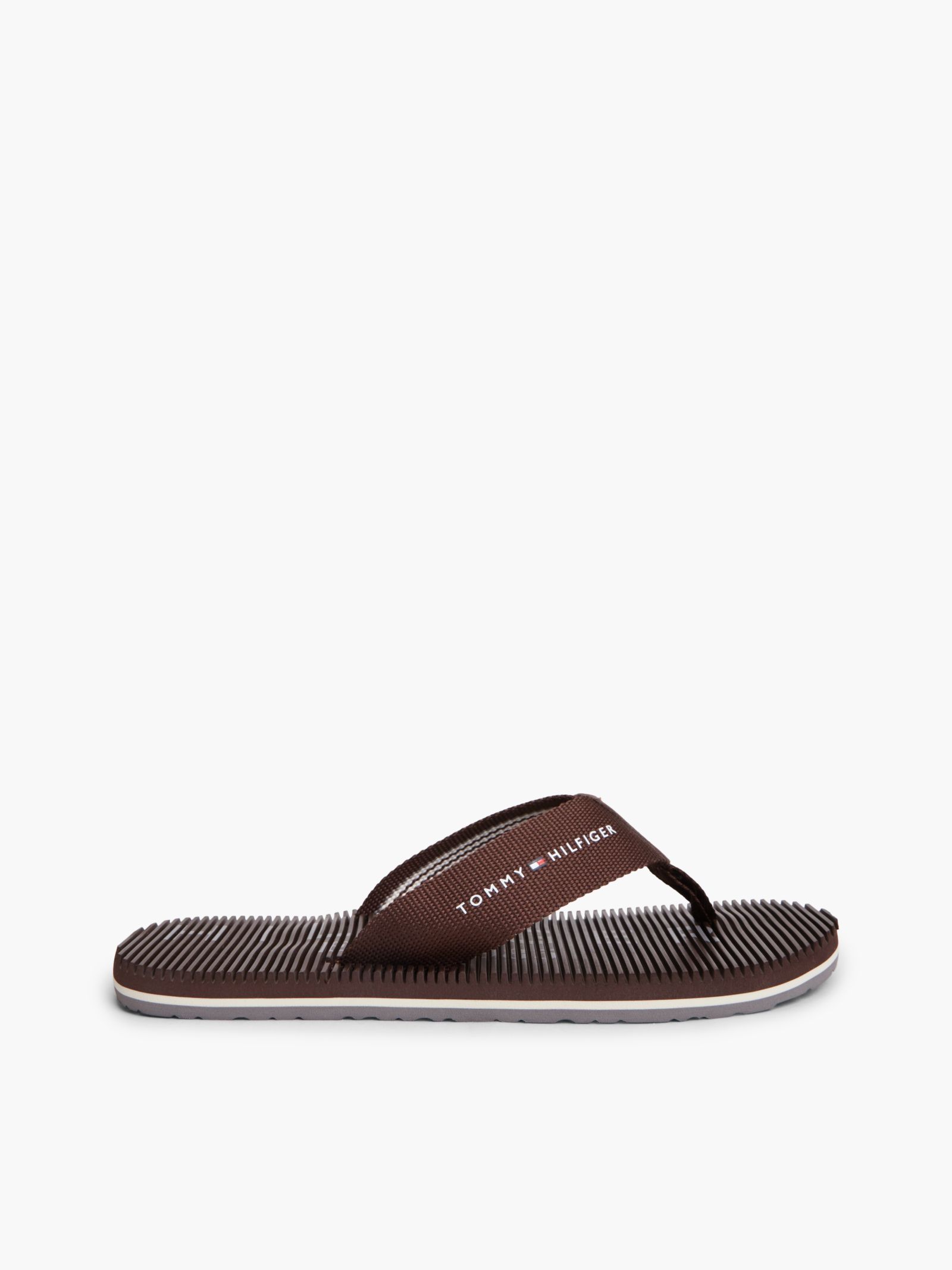 Tommy Hilfiger Teenslipper met massagevoetbed en webbing band in bruin