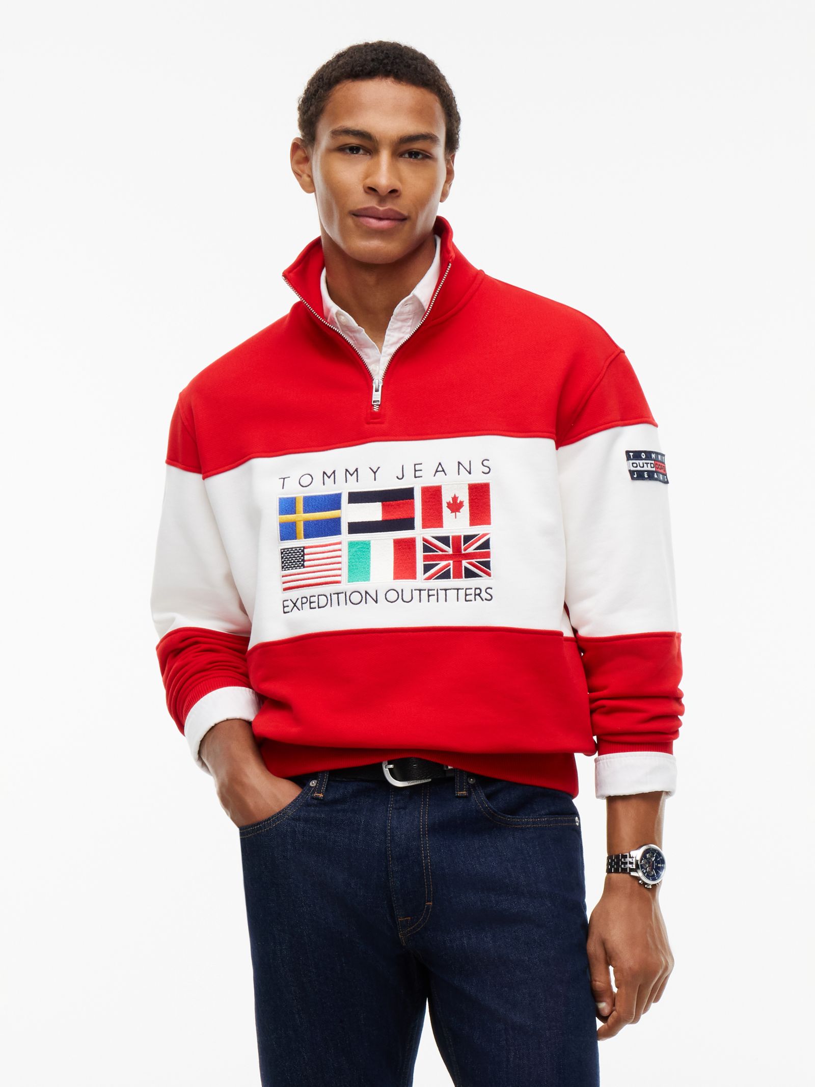 Tommy Jeans Gestreept sweatshirt met opstaande hals en quarter zip
