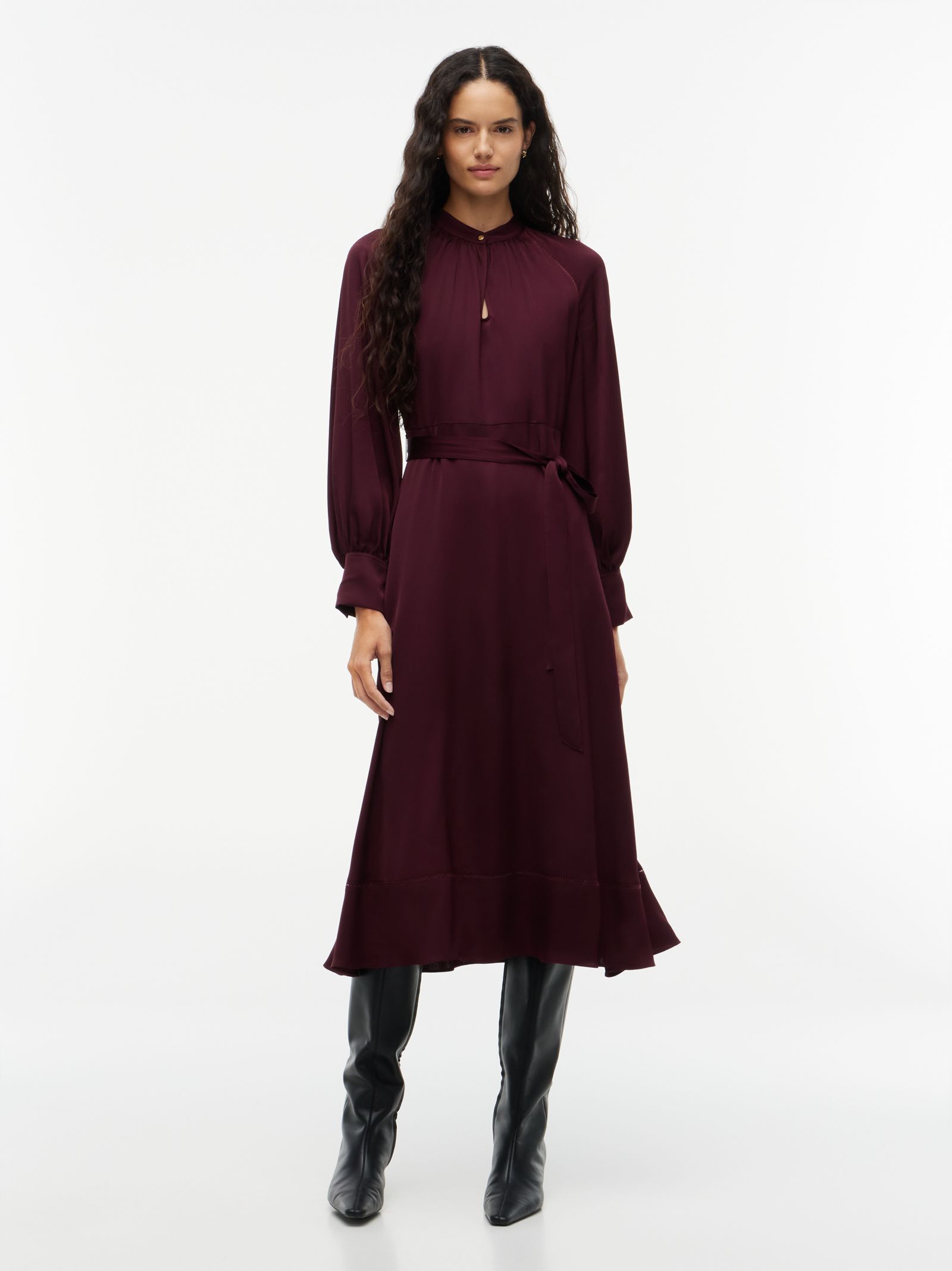 Tommy Hilfiger Feestelijke midi jurk met ladderkant en lange mouwen in rood