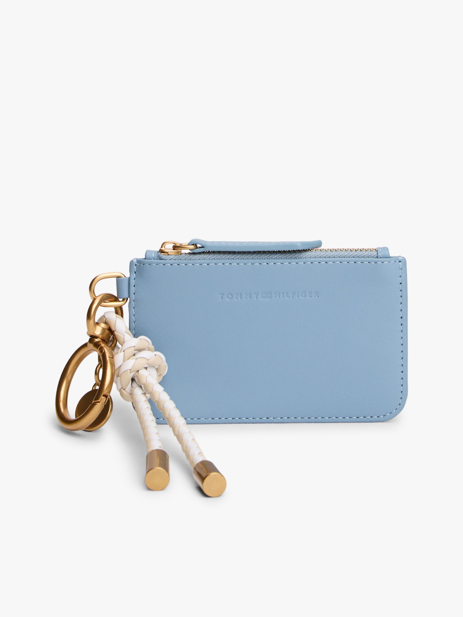 Tommy Hilfiger Leren portemonnee met sleutelhanger en bedels in blauw