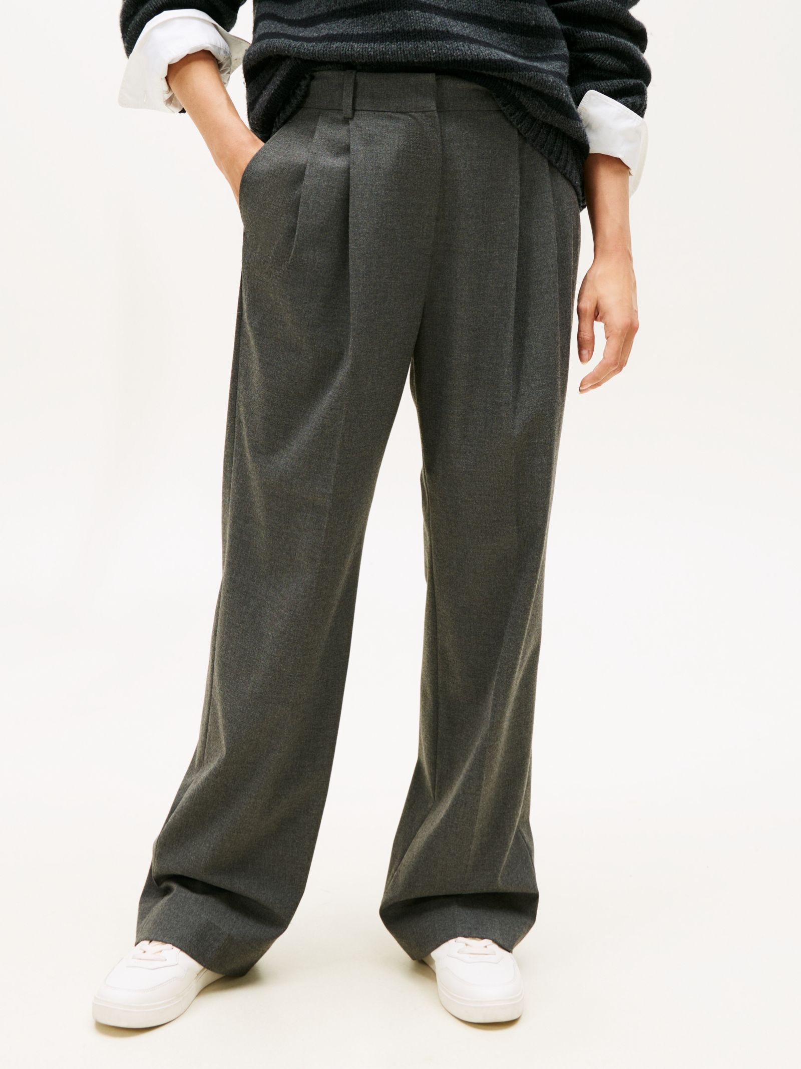 Tommy Hilfiger Relaxed flanellen broek met rechte broekspijp in grijs