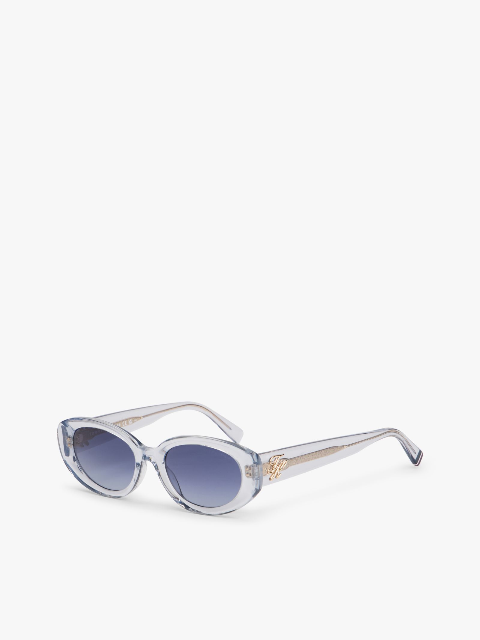 Tommy Hilfiger Ovale zonnebril met metalen logo in blauw