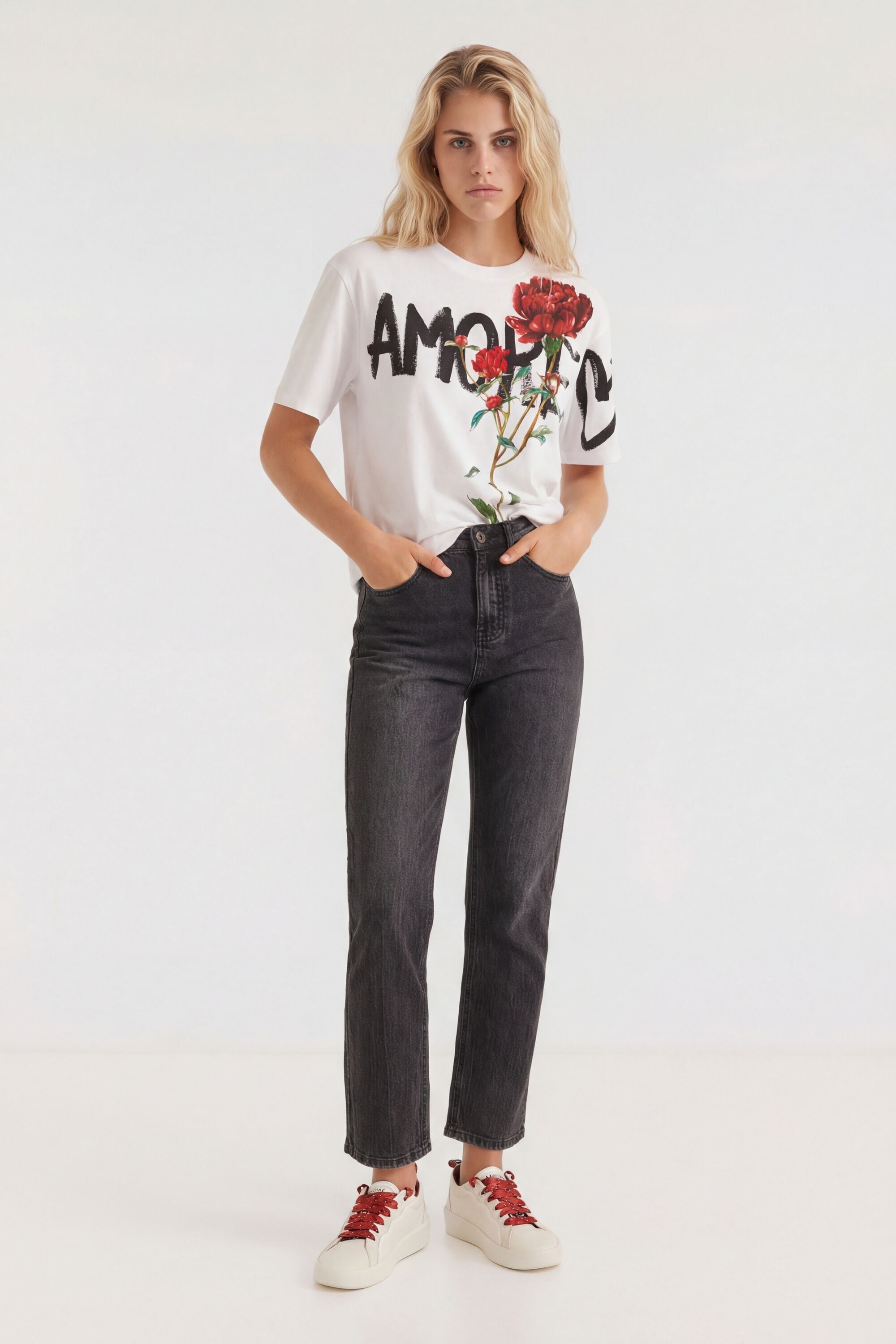 Desigual Straight fit enkeljeans in zwart