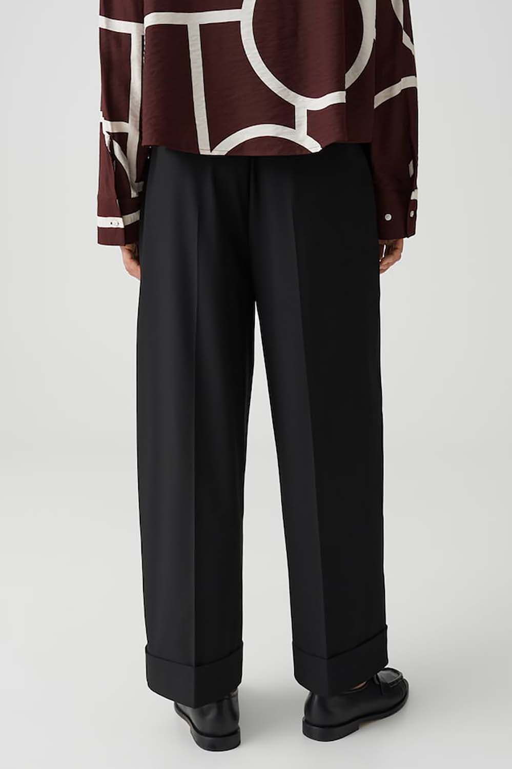 Opus Pantalon Mozy turn-up City Relaxed Zwart dames