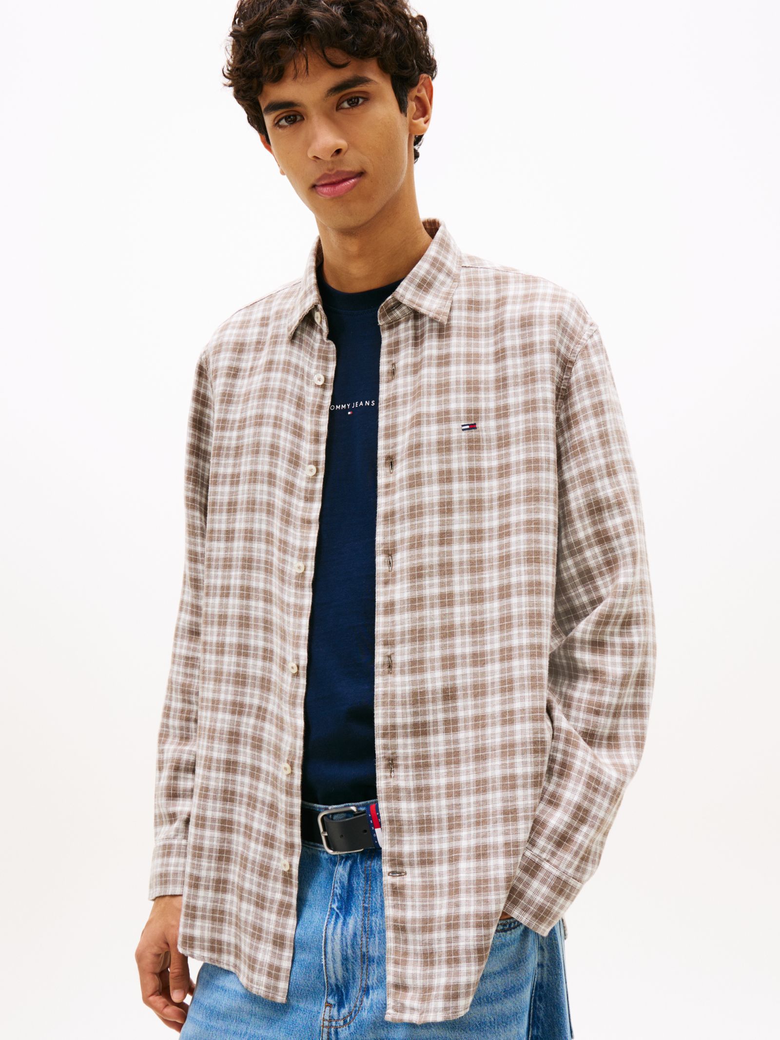 Tommy Jeans Relaxed fit geruit overhemd van linnenmix in beige