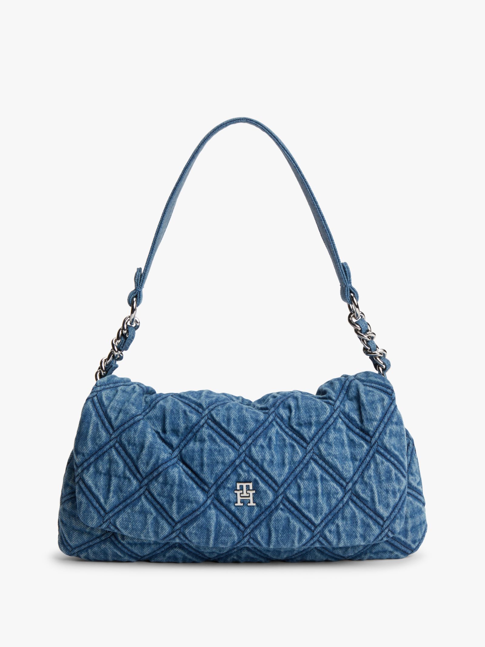 Tommy Hilfiger quilted denim schoudertas met TH monogram