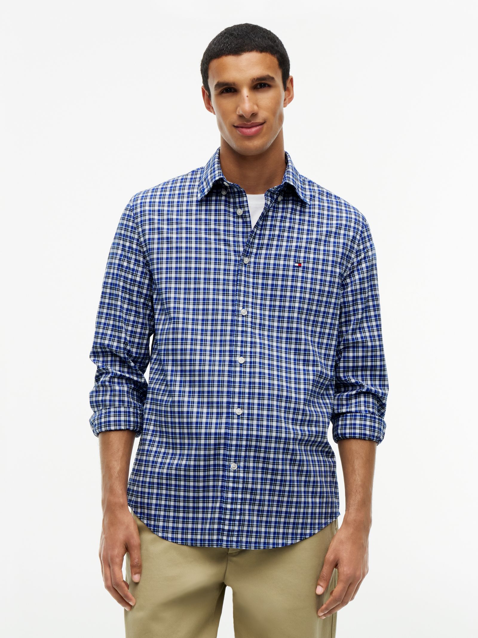 Tommy Hilfiger regular fit poplin flex overhemd met tartanruit in blauw