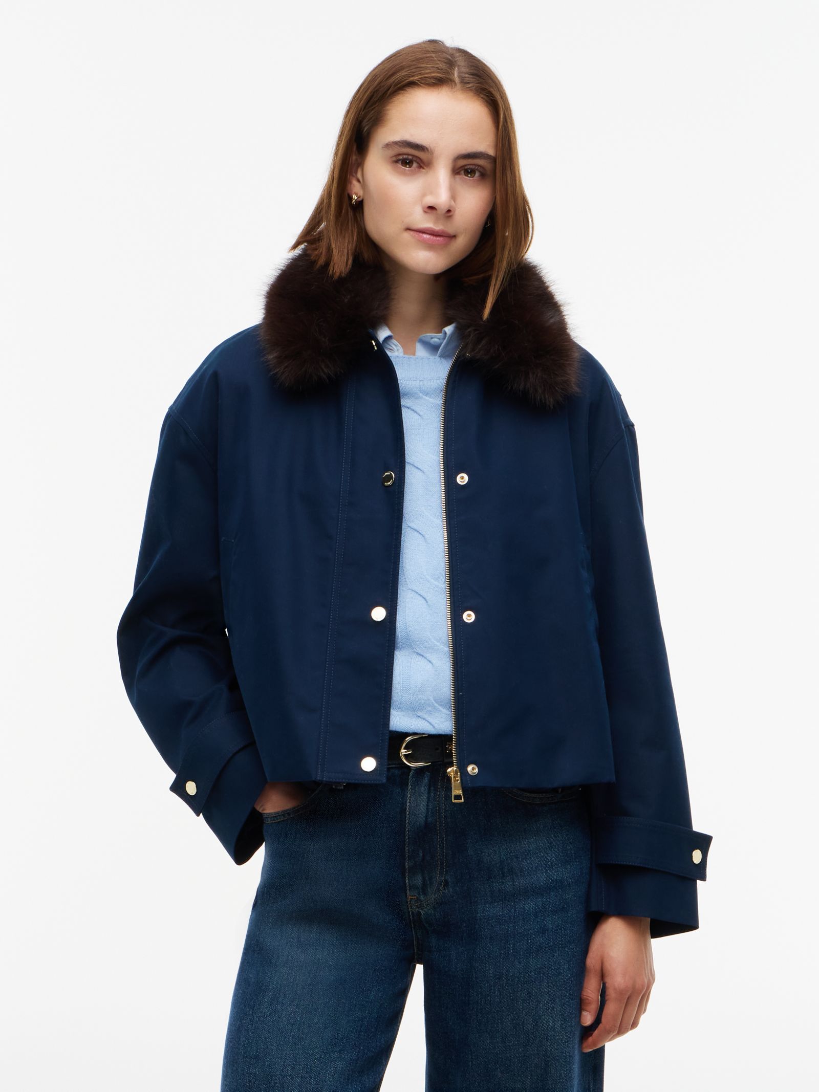 Tommy Hilfiger Oversized bomberjack met kraag van imitatiebont in marine