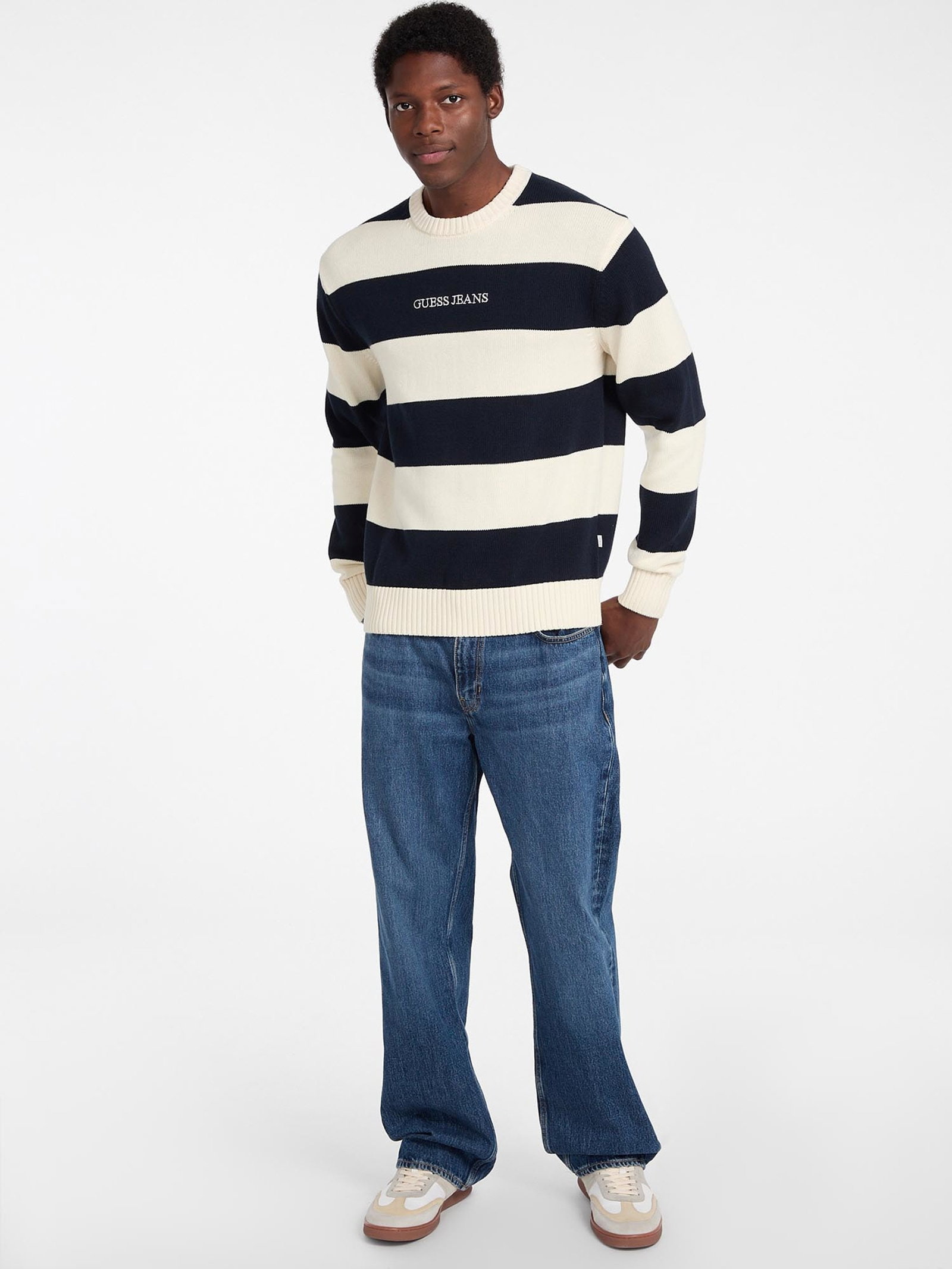 Guess Gestreepte Trui Met Geborduurd Logo in wit