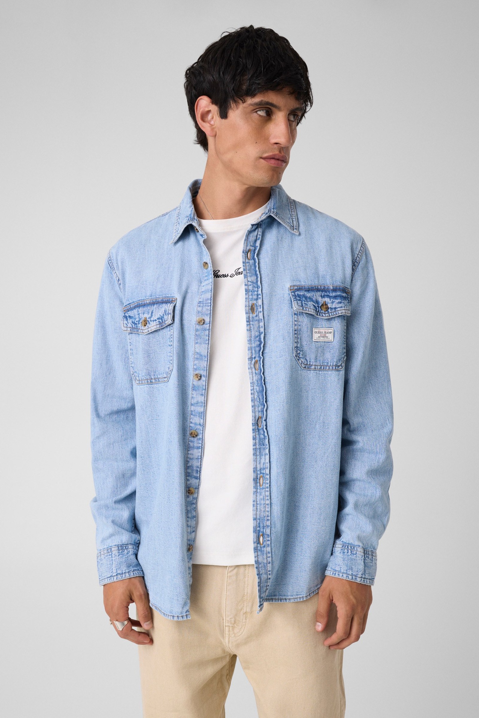 Guess Regular Fit Denim Overhemd in blauw
