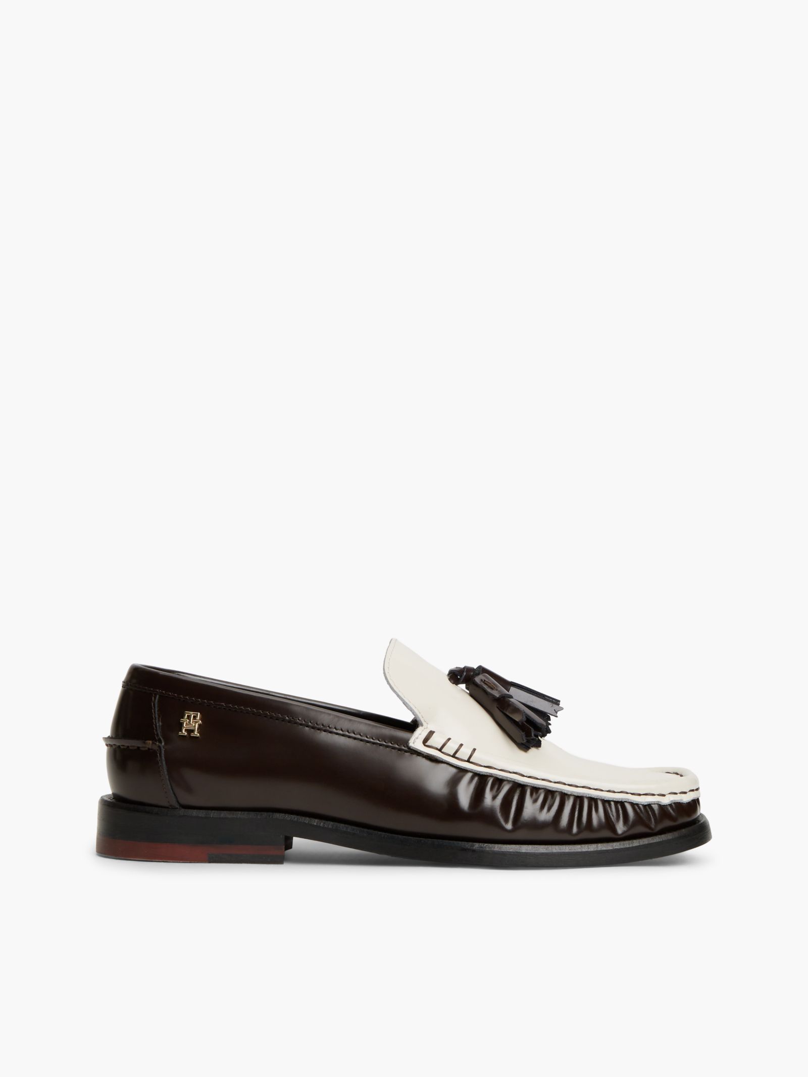 Tommy Hilfiger New York Label glanzende leren loafer met kwastjes in bruin