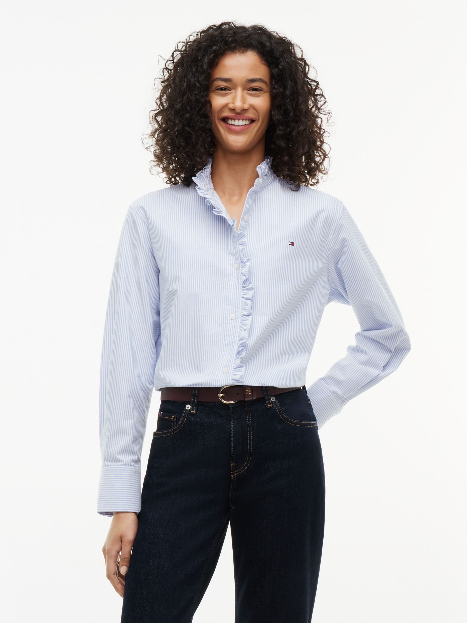 Tommy Hilfiger Yarn dyed Oxford overhemd met rucheskraag in blauw